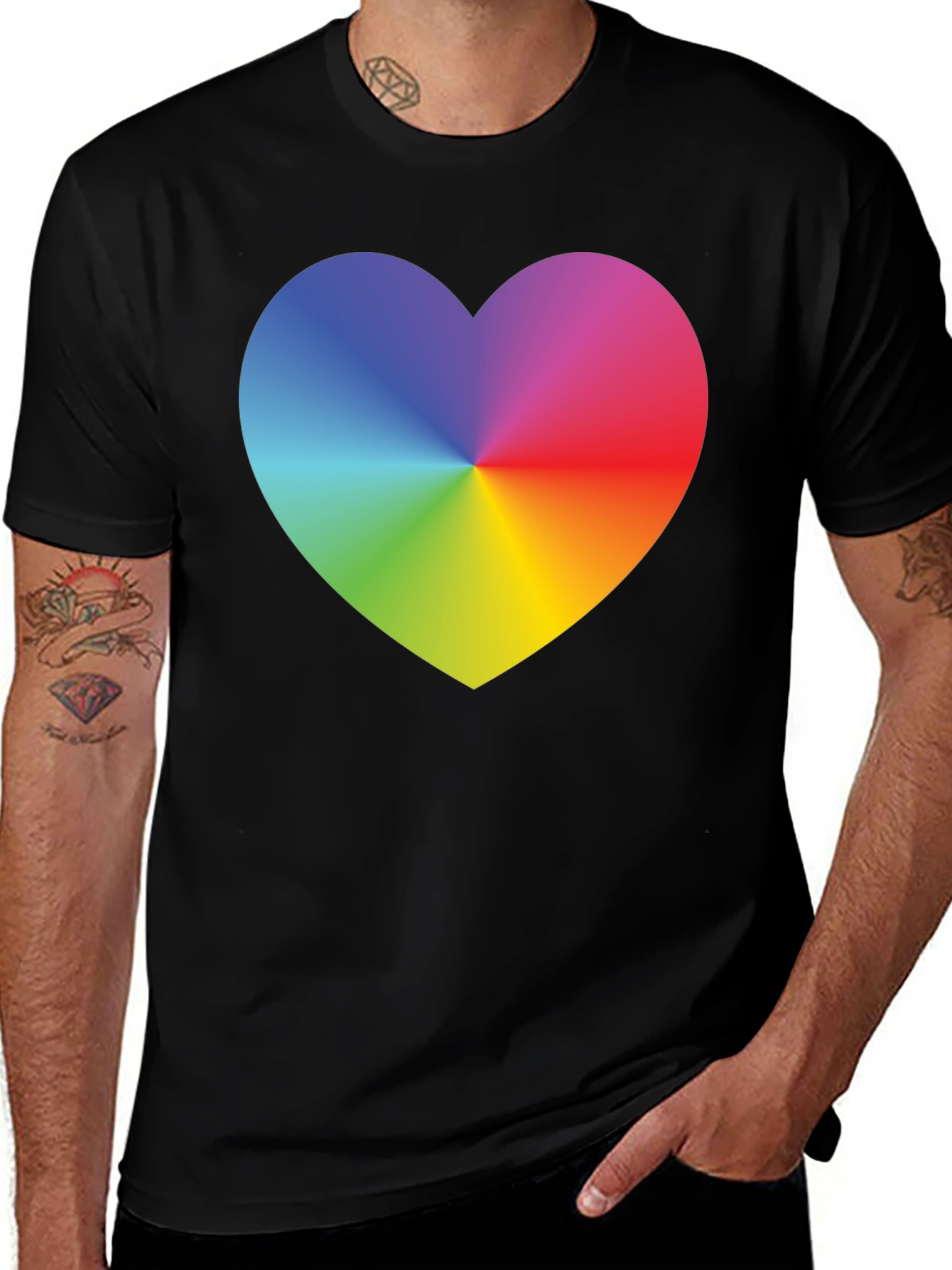 Rainbow Heart Graphic Tee - Mens Black T-Shirt