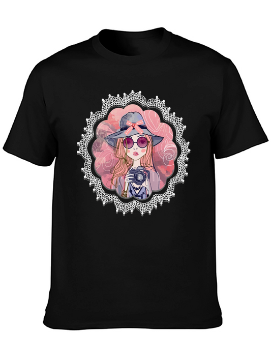 Girl with Camera Graphic Tee - Trendy Casual Shirt