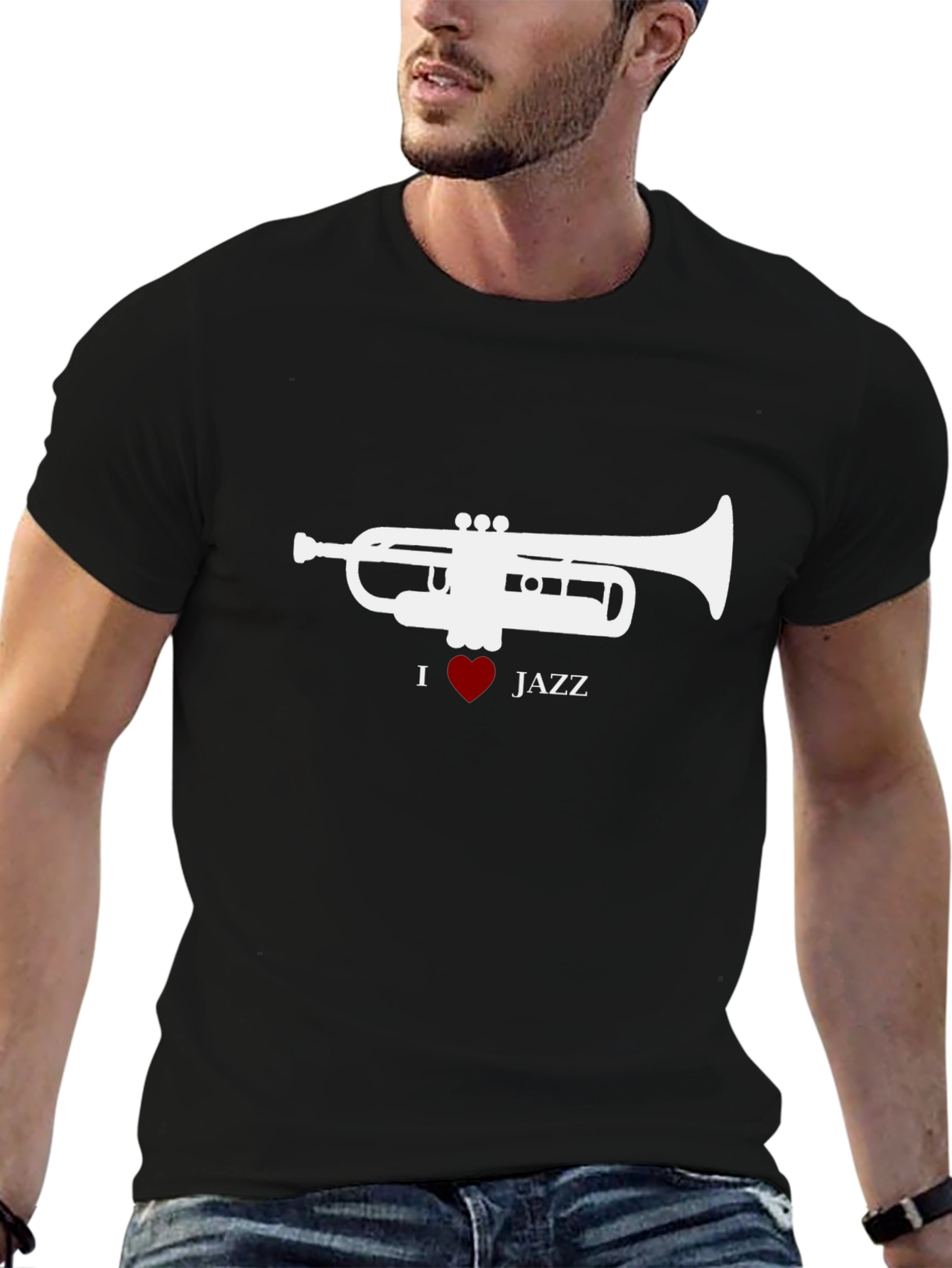I Heart Jazz Black T-Shirt - Trumpet Graphic Tee