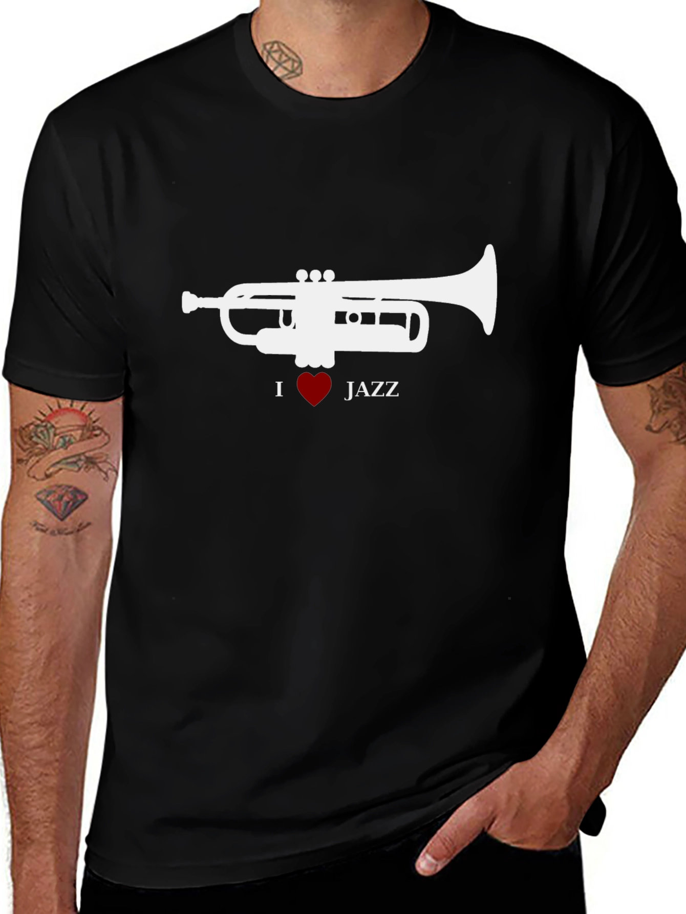 I Heart Jazz Black T-Shirt - Trumpet Graphic Tee