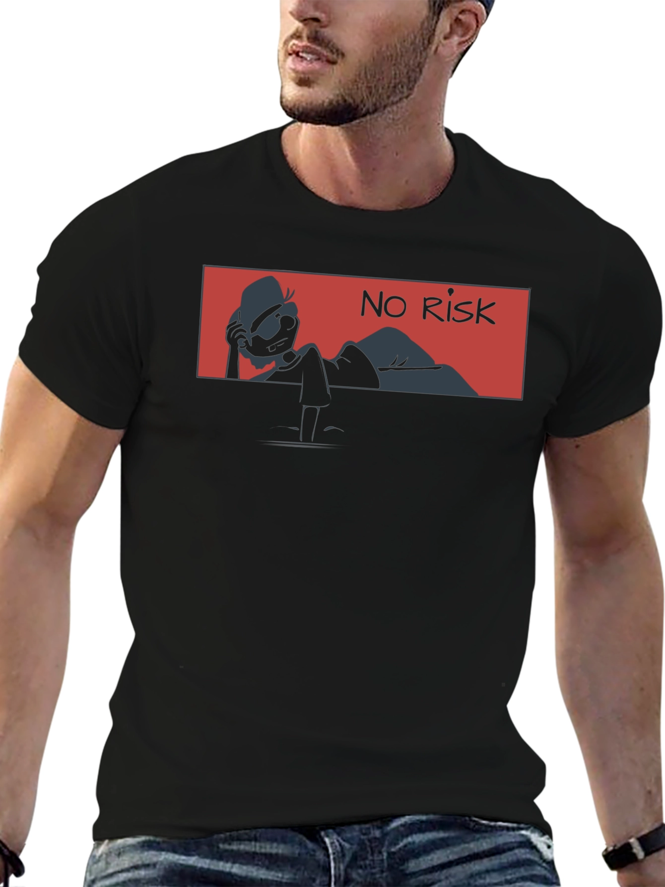 No Risk Graphic Tee - Trendy Black Cotton T-Shirt