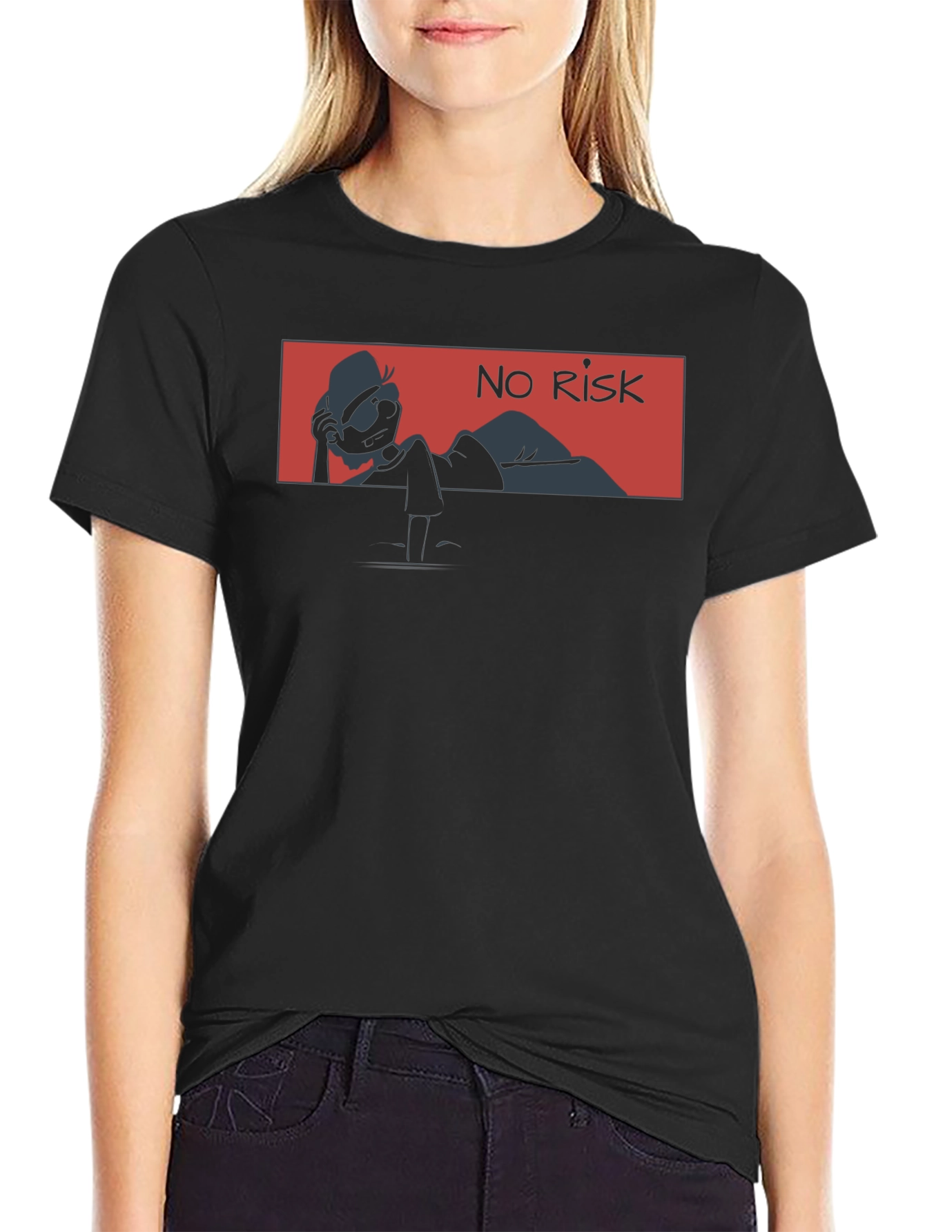 No Risk Graphic Tee - Trendy Black Cotton T-Shirt