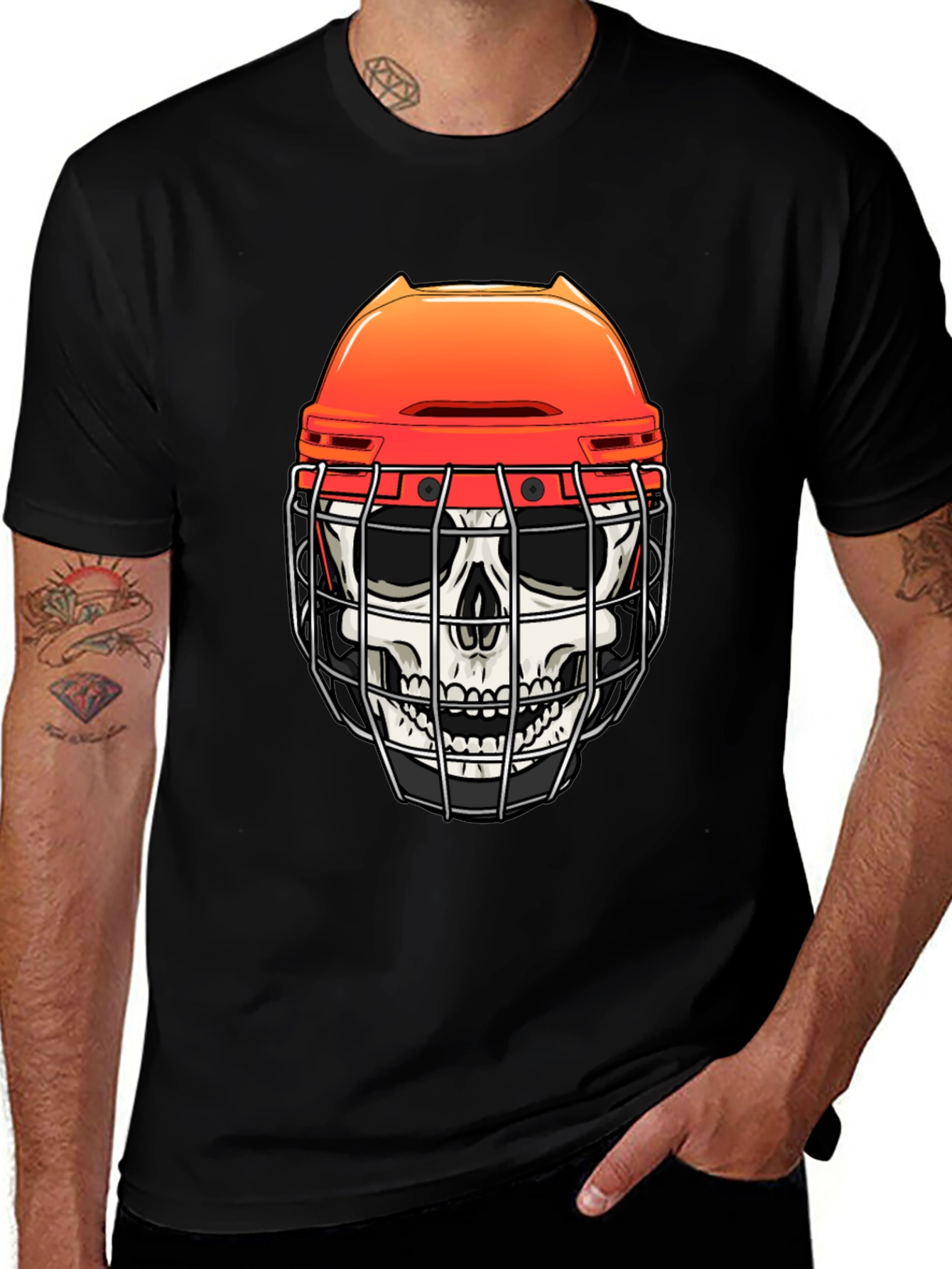 Skull Hockey Helmet Graphic Tee - Mens Black T-Shirt