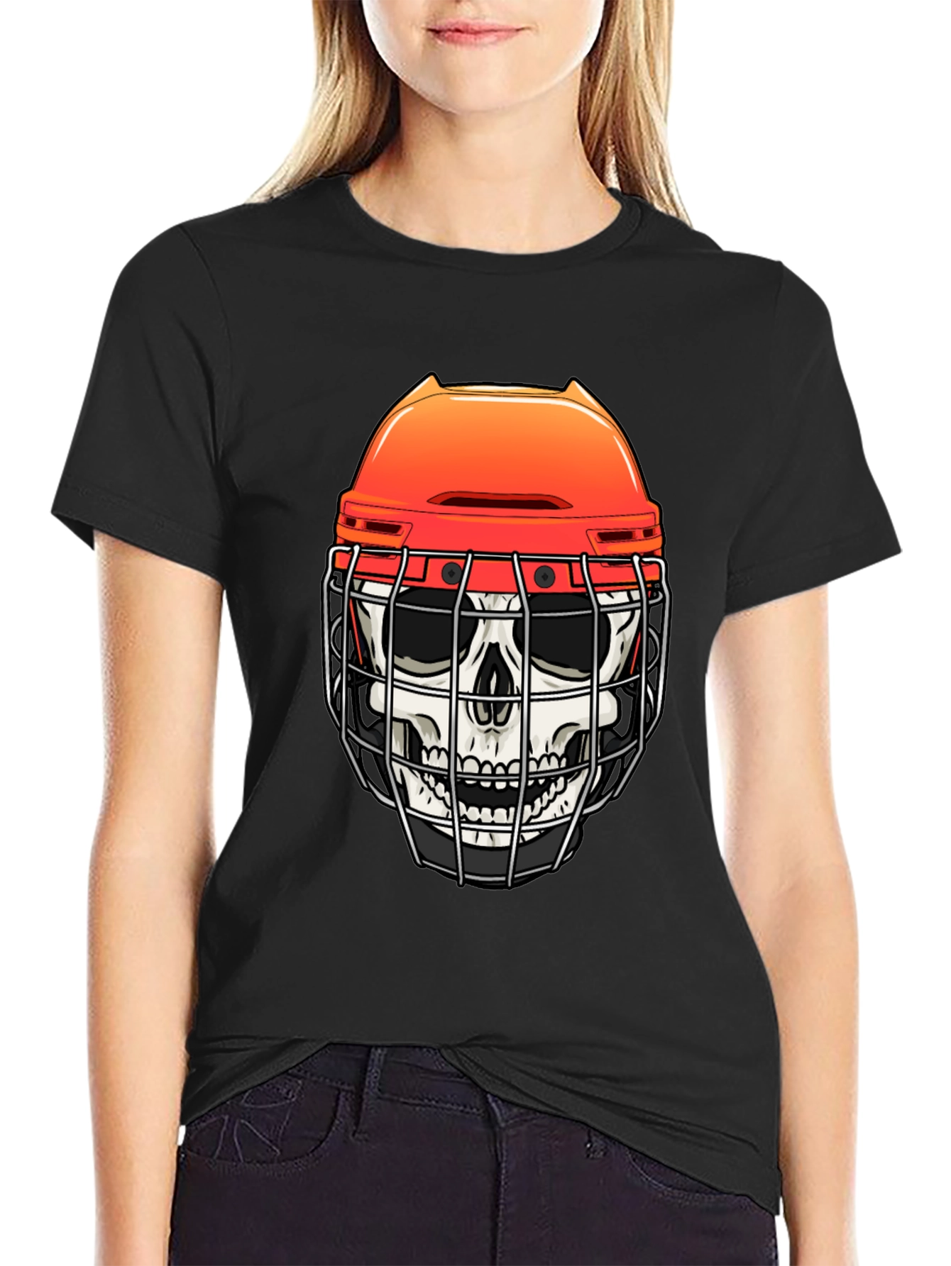 Skull Hockey Helmet Graphic Tee - Mens Black T-Shirt