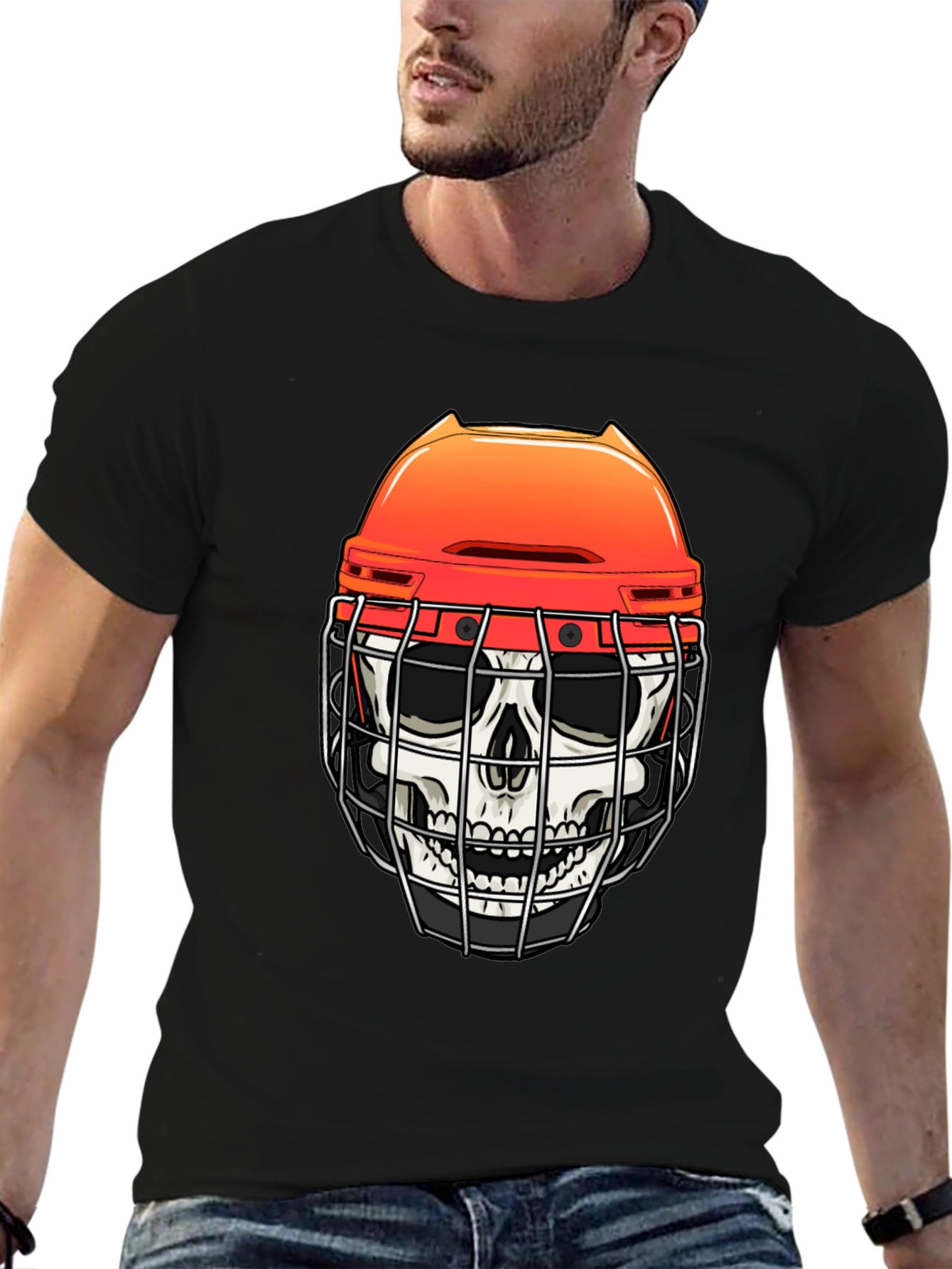 Skull Hockey Helmet Graphic Tee - Mens Black T-Shirt