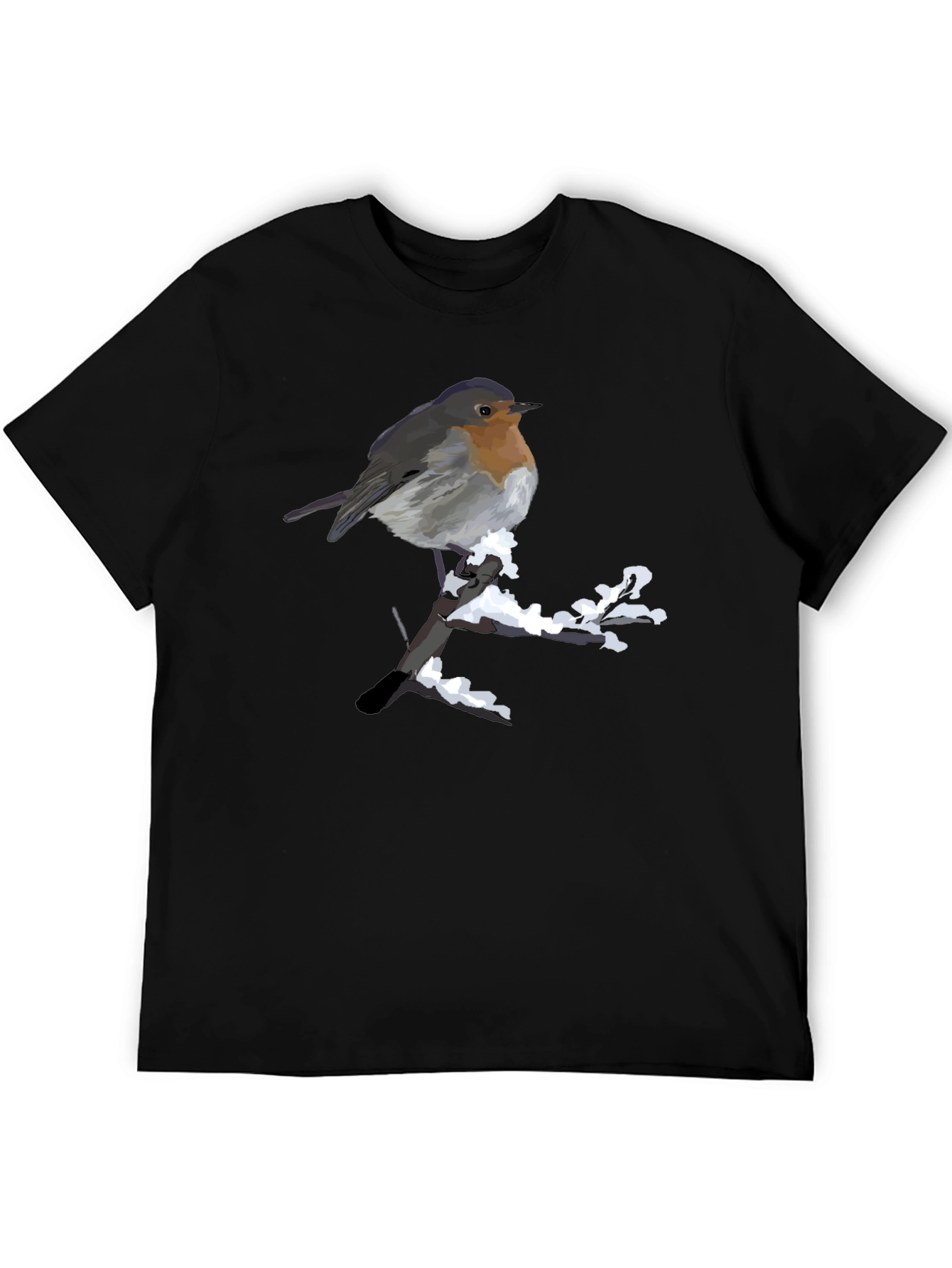 Robin on Snowy Branch Black T-Shirt