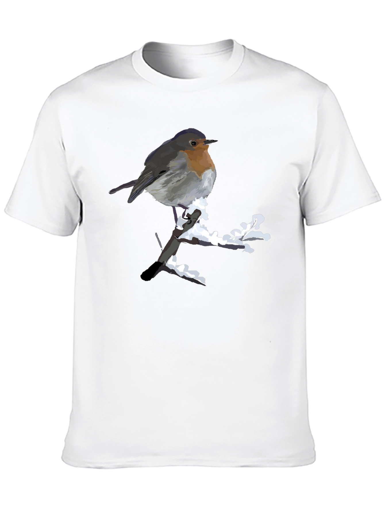 Robin on Snowy Branch Black T-Shirt