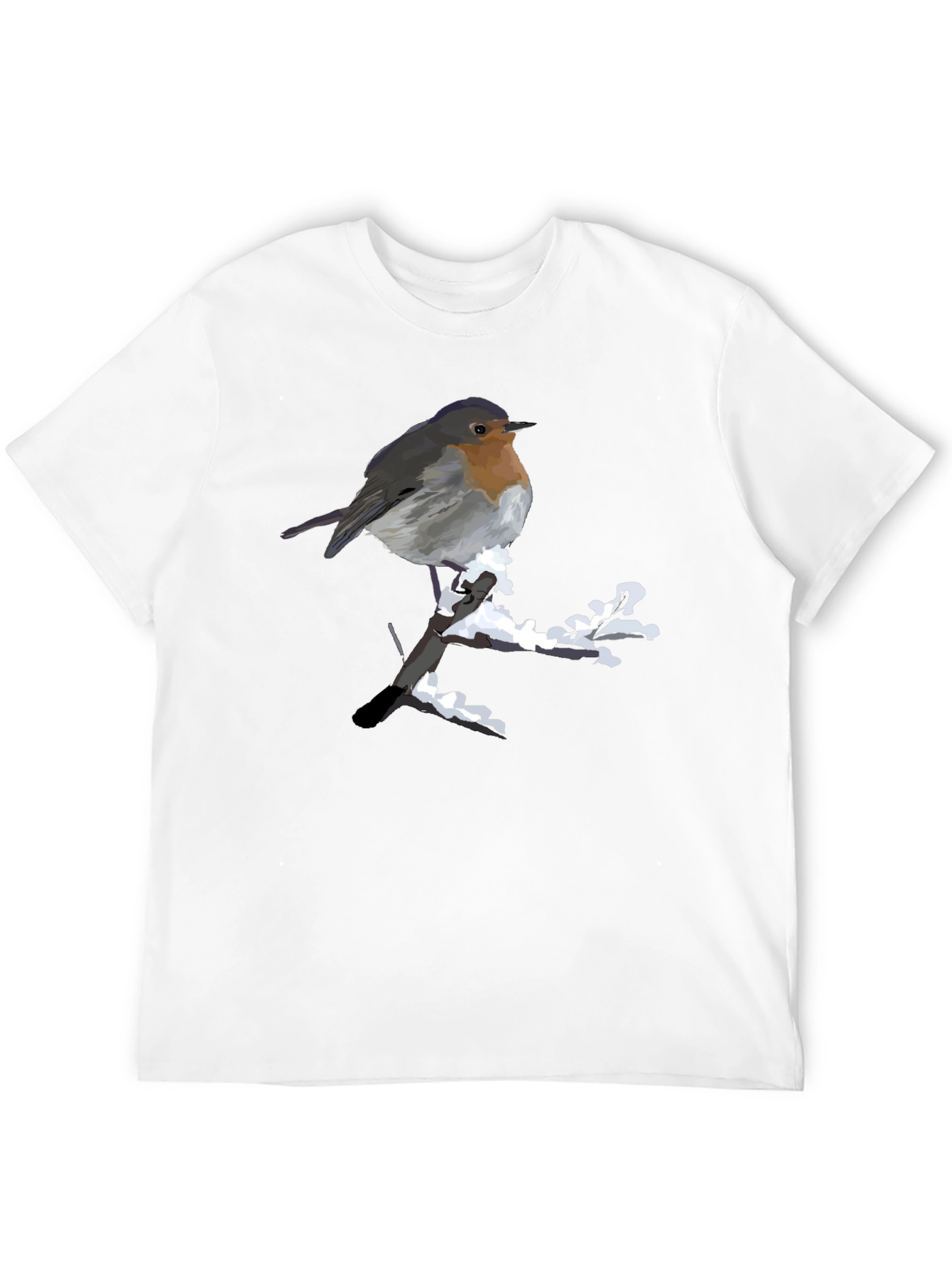 Robin on Snowy Branch Black T-Shirt