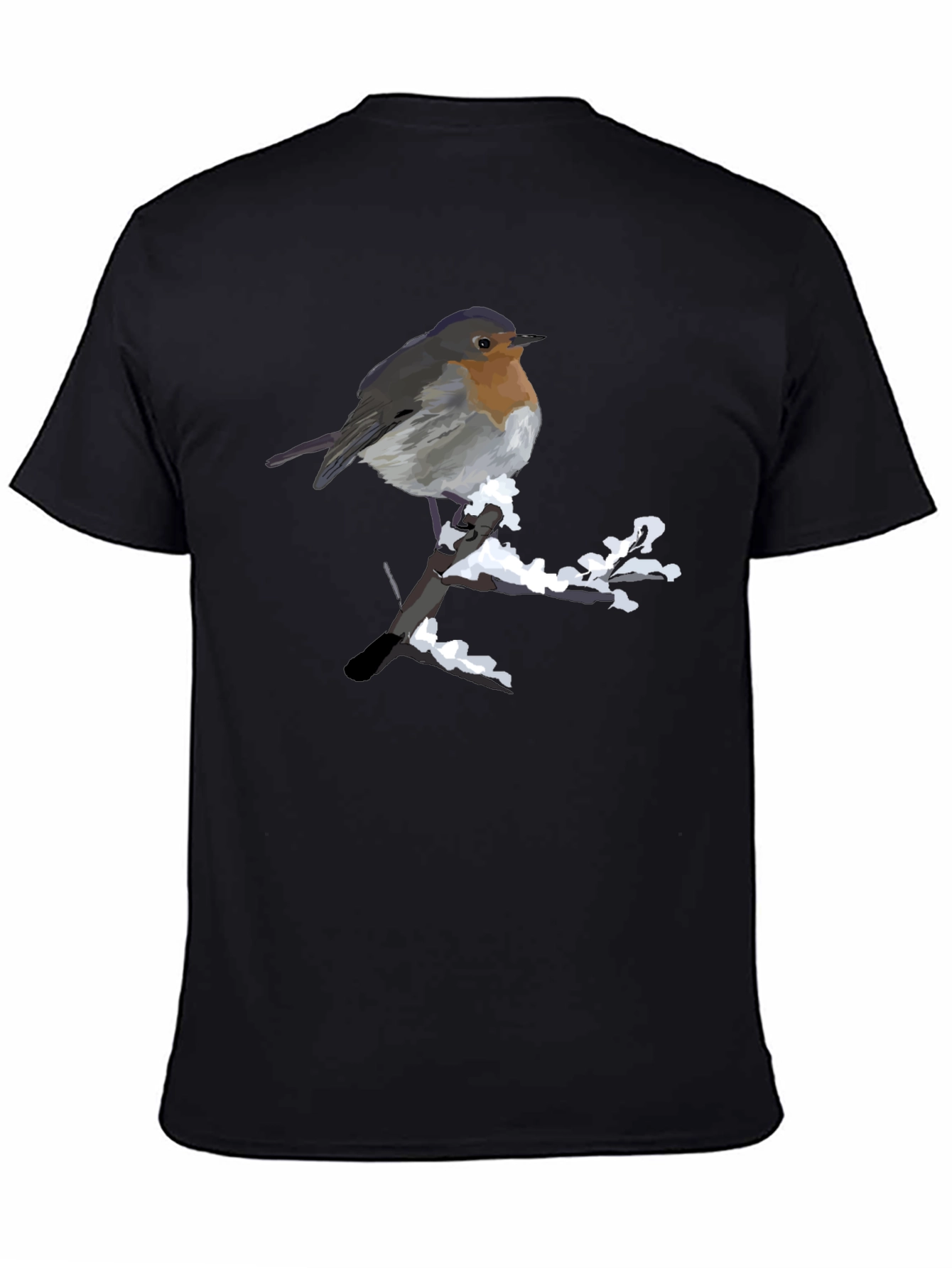 Robin on Snowy Branch Black T-Shirt