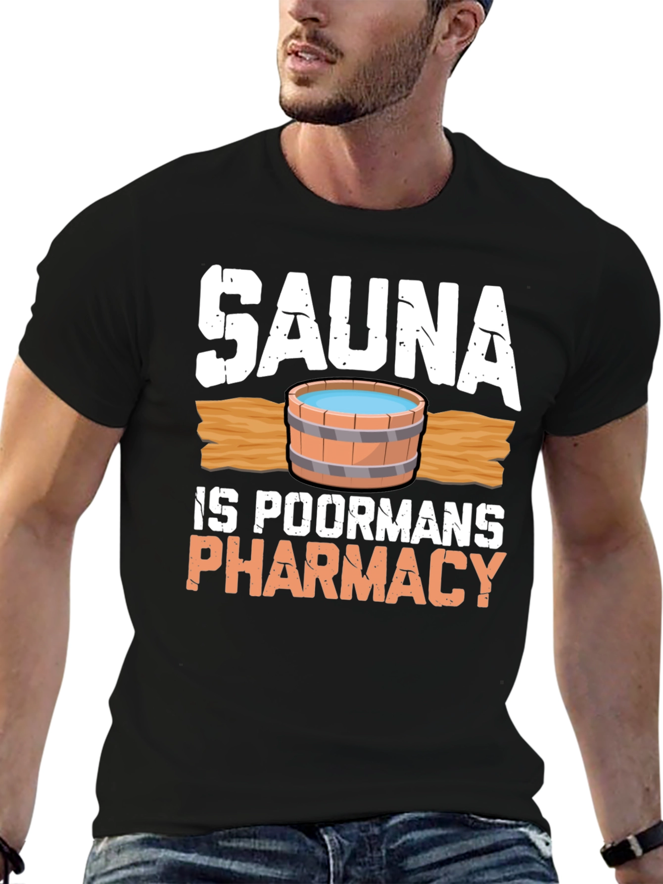 Sauna is Poormans Pharmacy Black Graphic T-Shirt