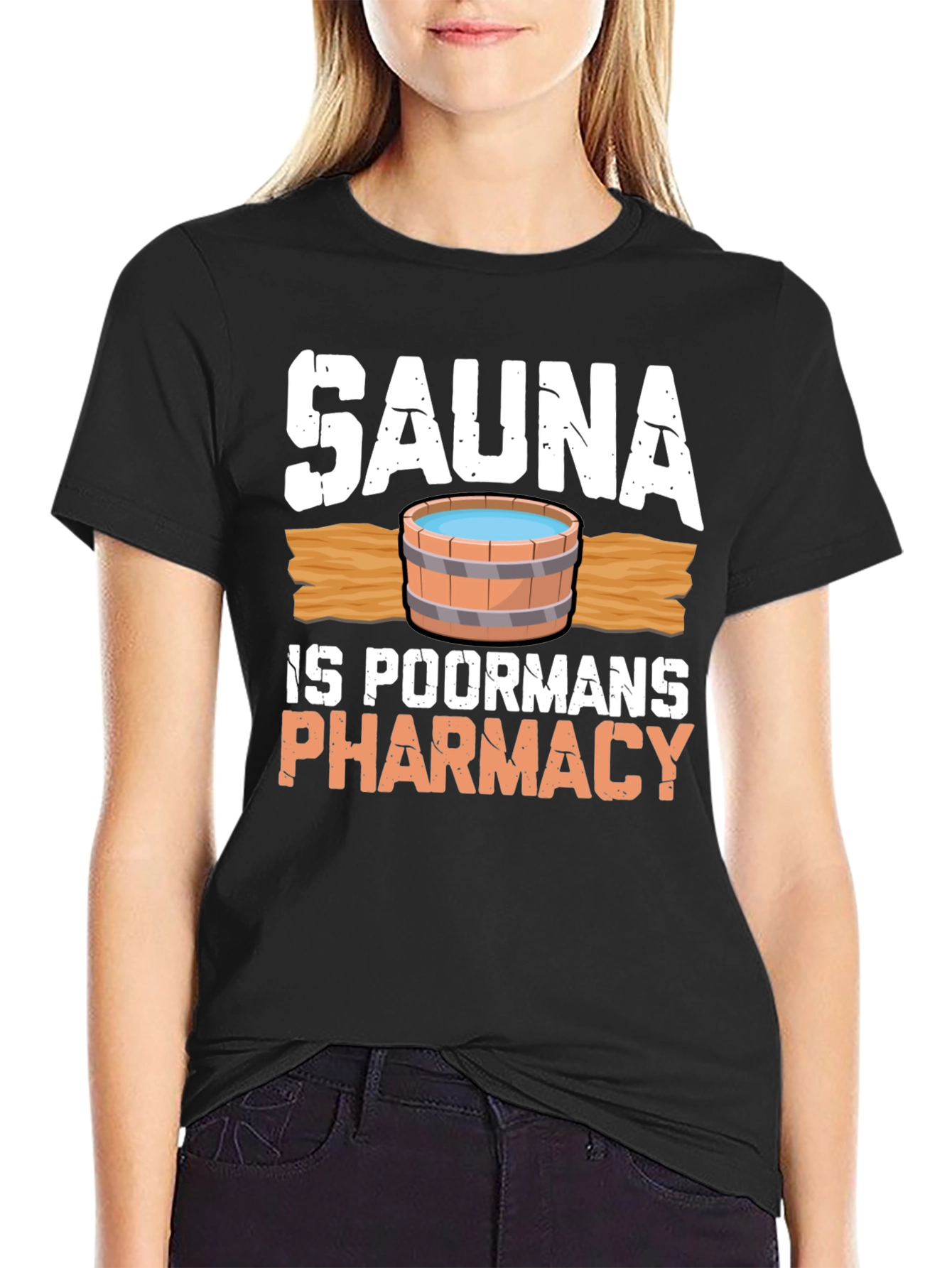 Sauna is Poormans Pharmacy Black Graphic T-Shirt