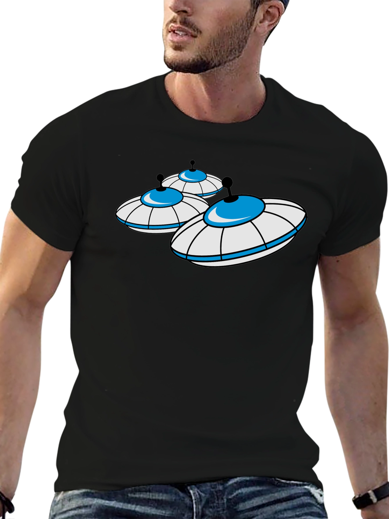 UFO Graphic T-Shirt - Black Cotton Blend Tee