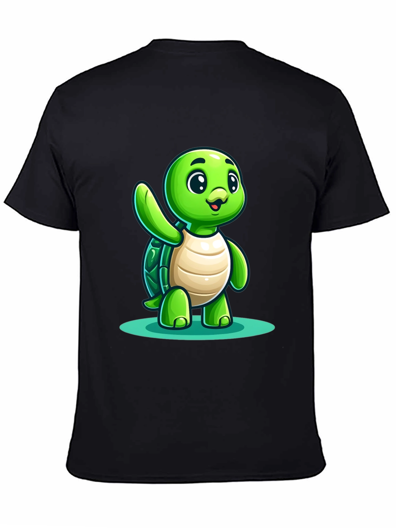 Cute Turtle Graphic Tee - Black Cotton Blend
