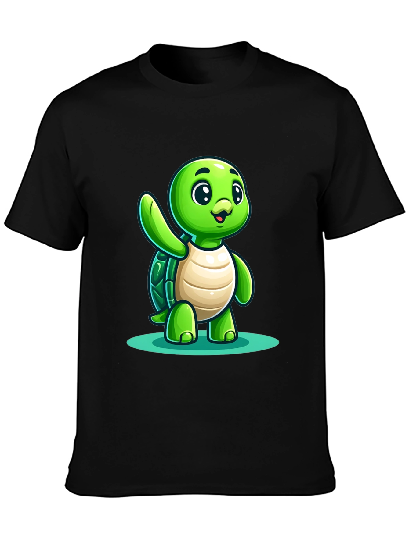 Cute Turtle Graphic Tee - Black Cotton Blend