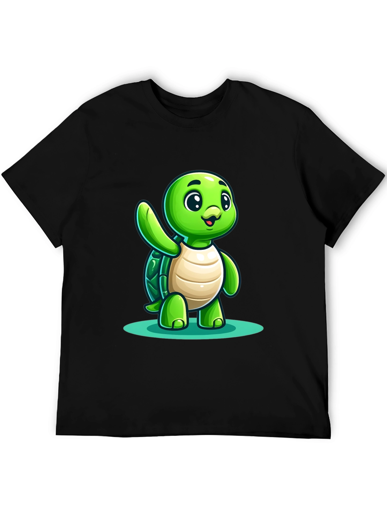Cute Turtle Graphic Tee - Black Cotton Blend