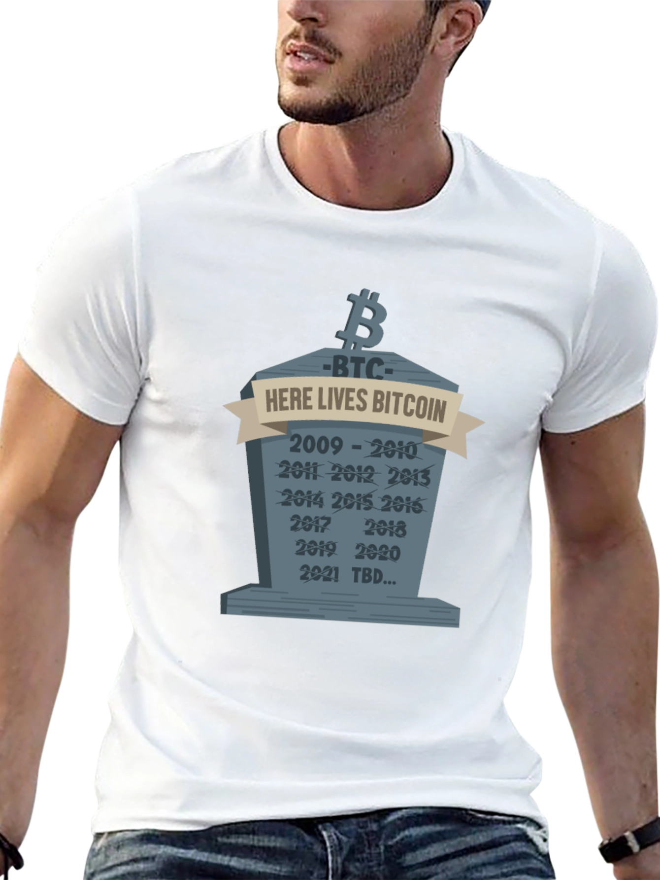 Bitcoin Crypto Tombstone T-Shirt - Here Lies Bitcoin