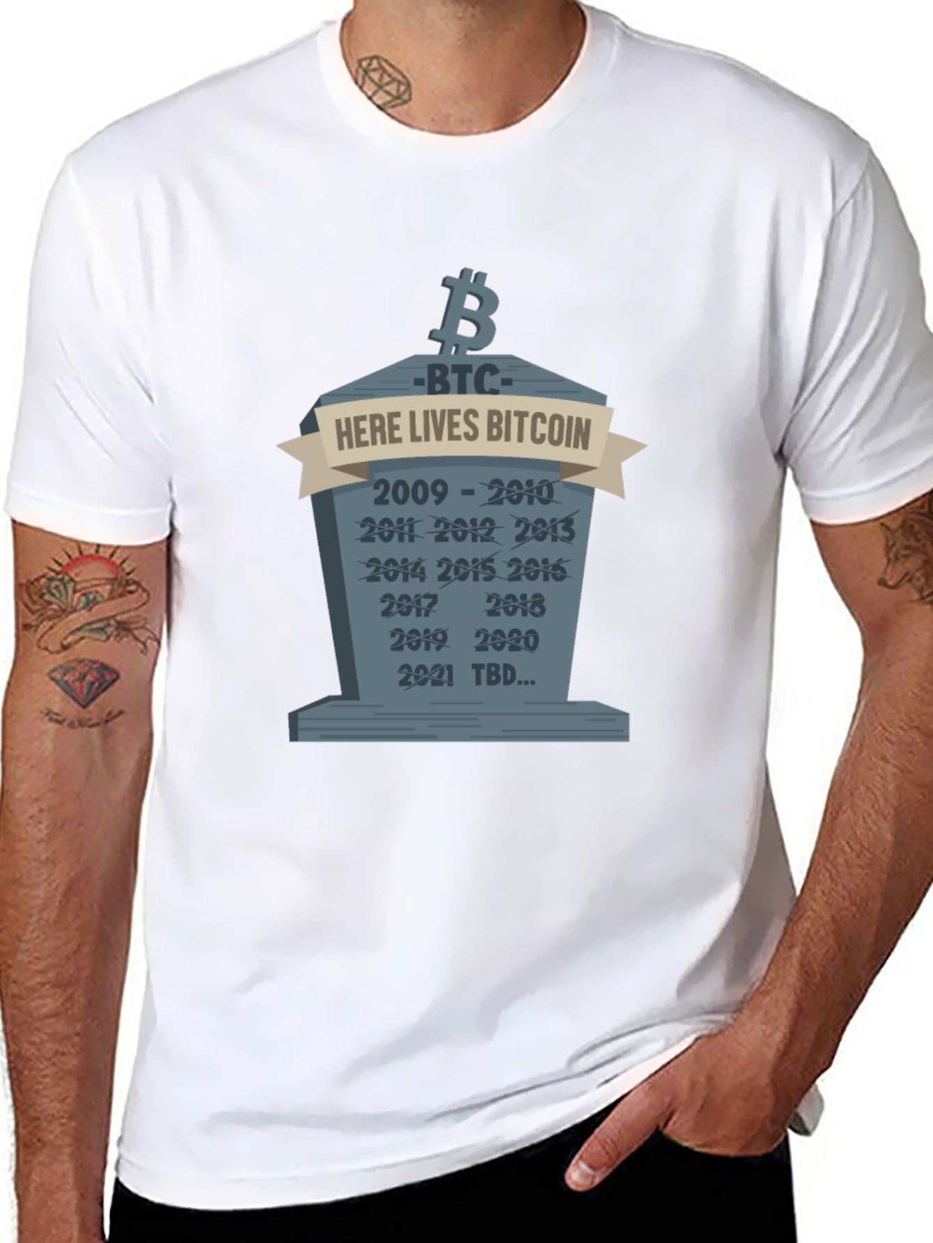 Bitcoin Crypto Tombstone T-Shirt - Here Lies Bitcoin