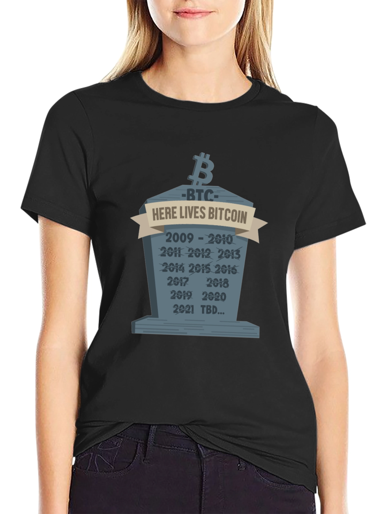 Bitcoin Crypto Tombstone T-Shirt - Here Lies Bitcoin