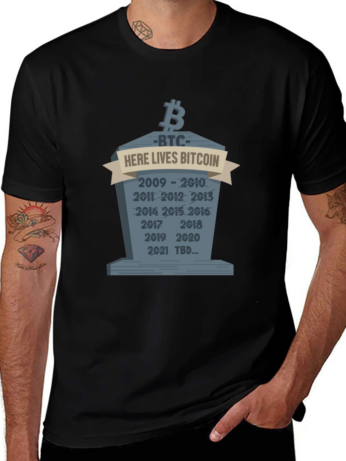 Bitcoin Crypto Tombstone T-Shirt - Here Lies Bitcoin