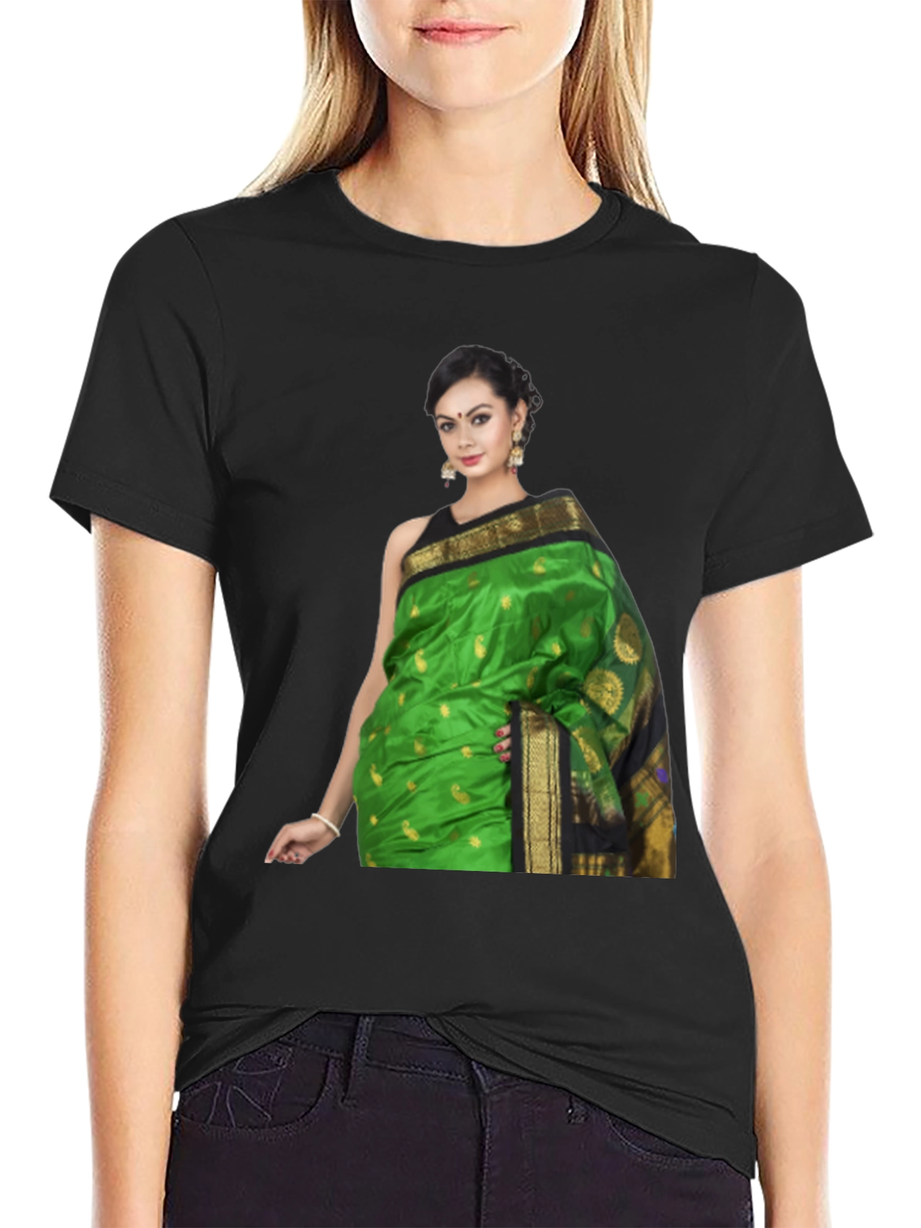 Stylish T-Shirt with Elegant Woman Saree Print