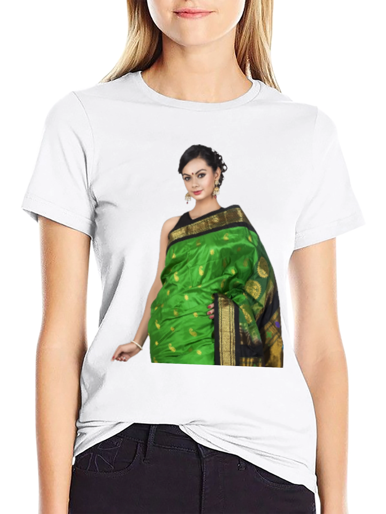 Stylish T-Shirt with Elegant Woman Saree Print