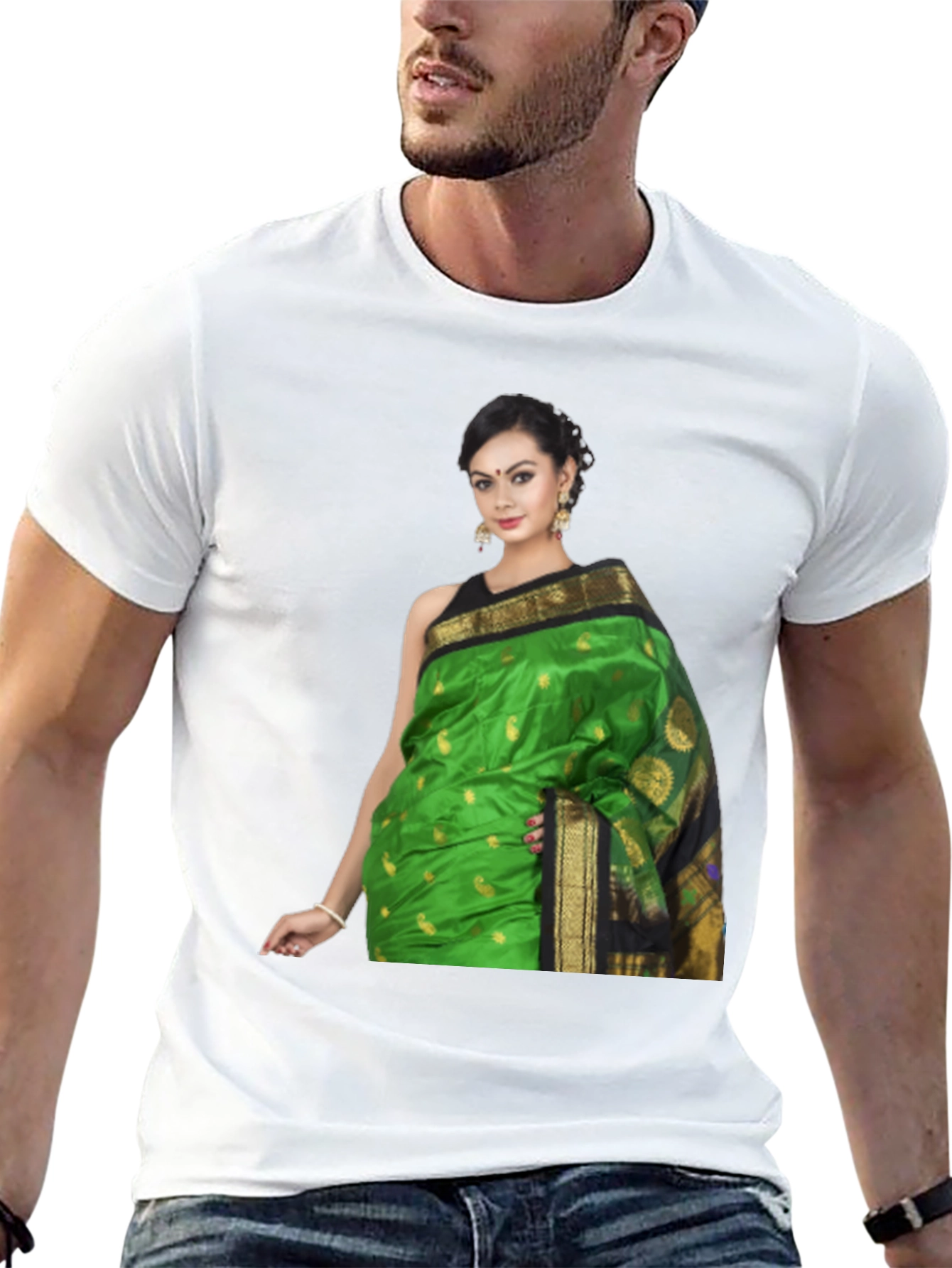 Stylish T-Shirt with Elegant Woman Saree Print