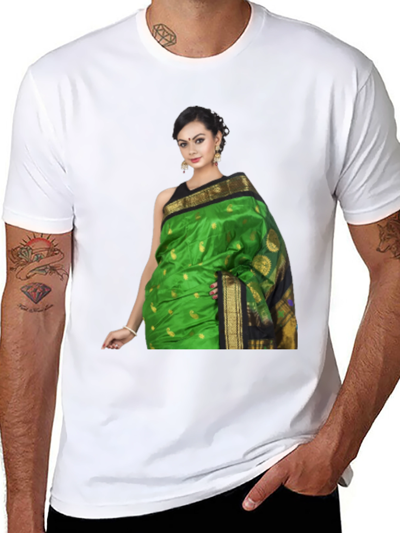 Stylish T-Shirt with Elegant Woman Saree Print