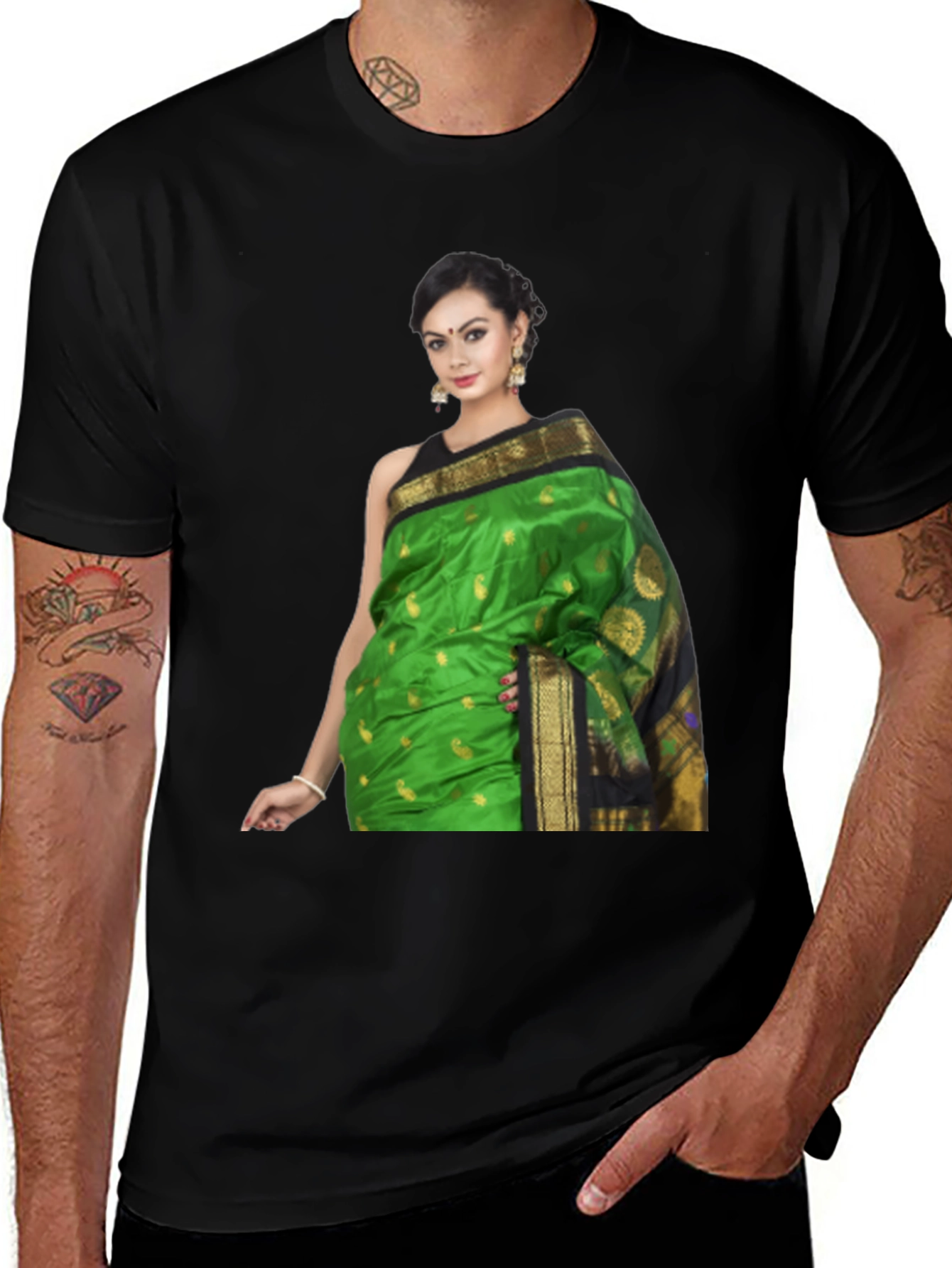 Stylish T-Shirt with Elegant Woman Saree Print