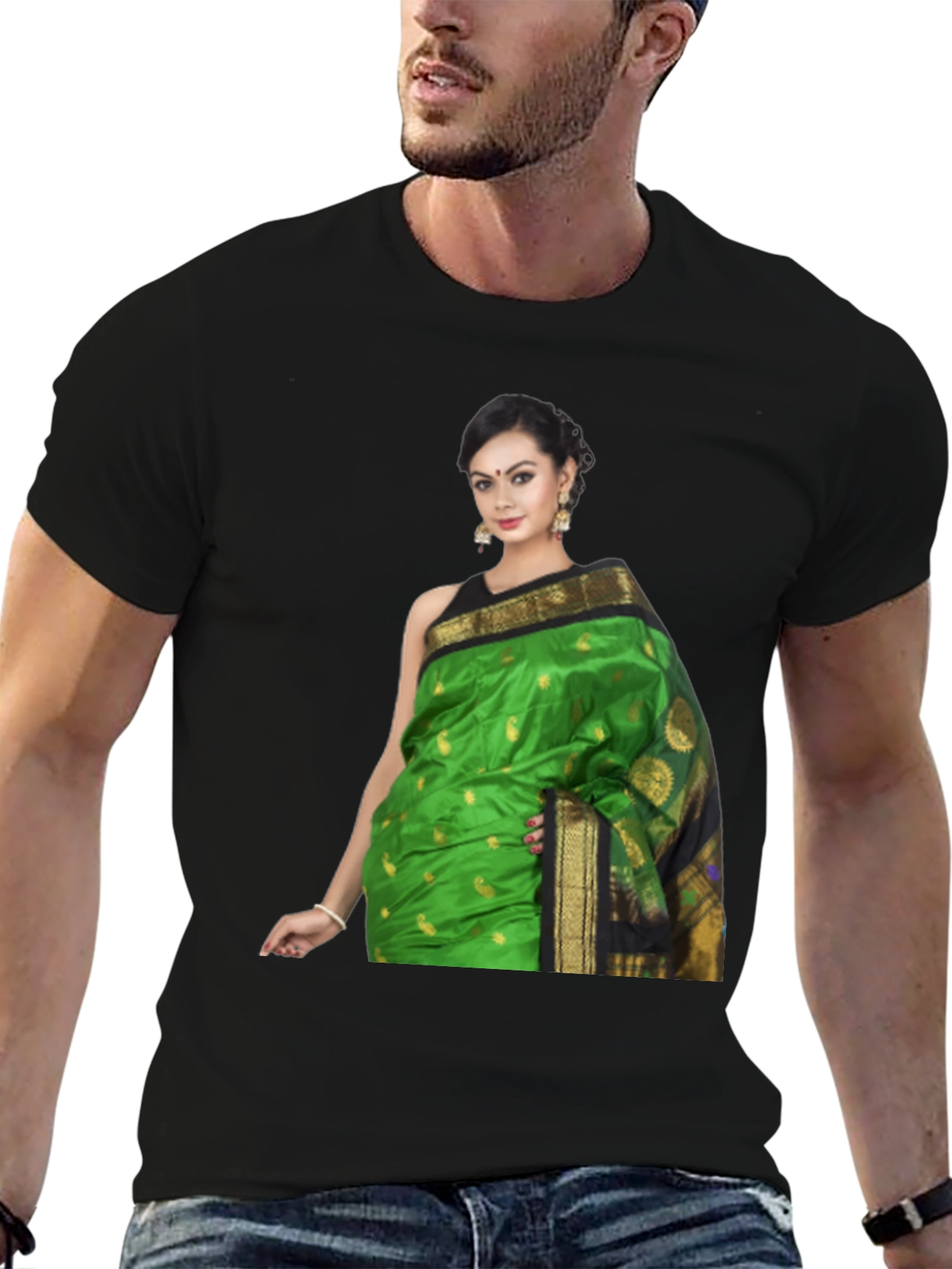 Stylish T-Shirt with Elegant Woman Saree Print