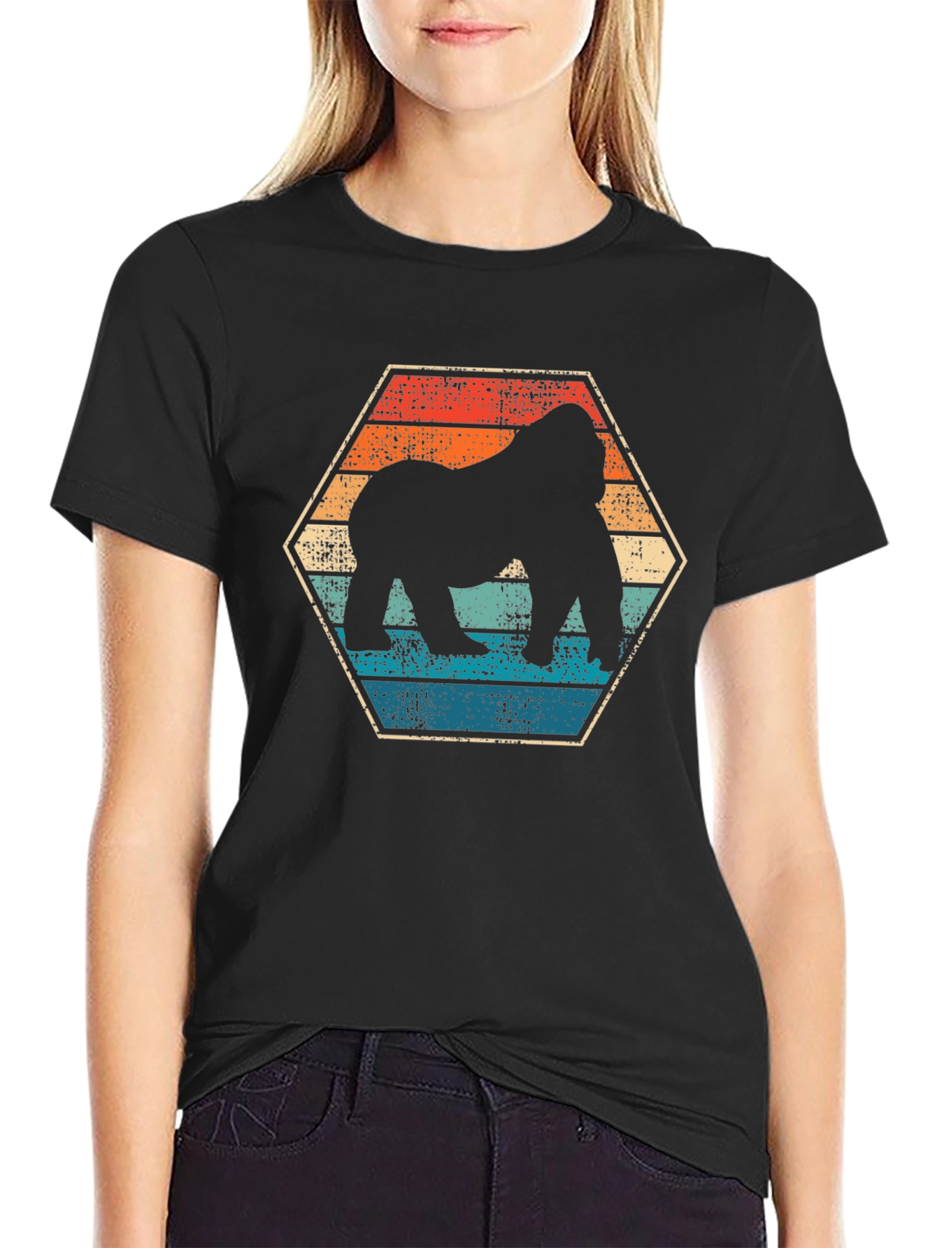 Retro Gorilla Hexagon Graphic T-Shirt