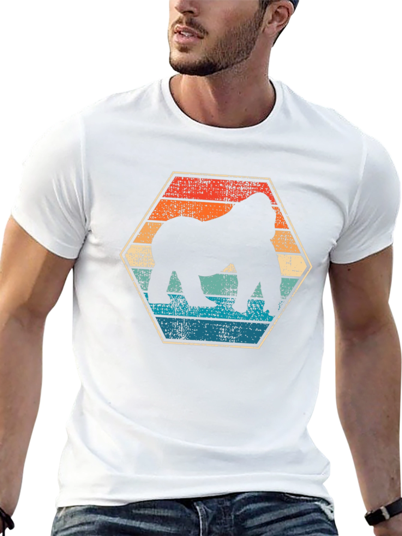 Retro Gorilla Hexagon Graphic T-Shirt