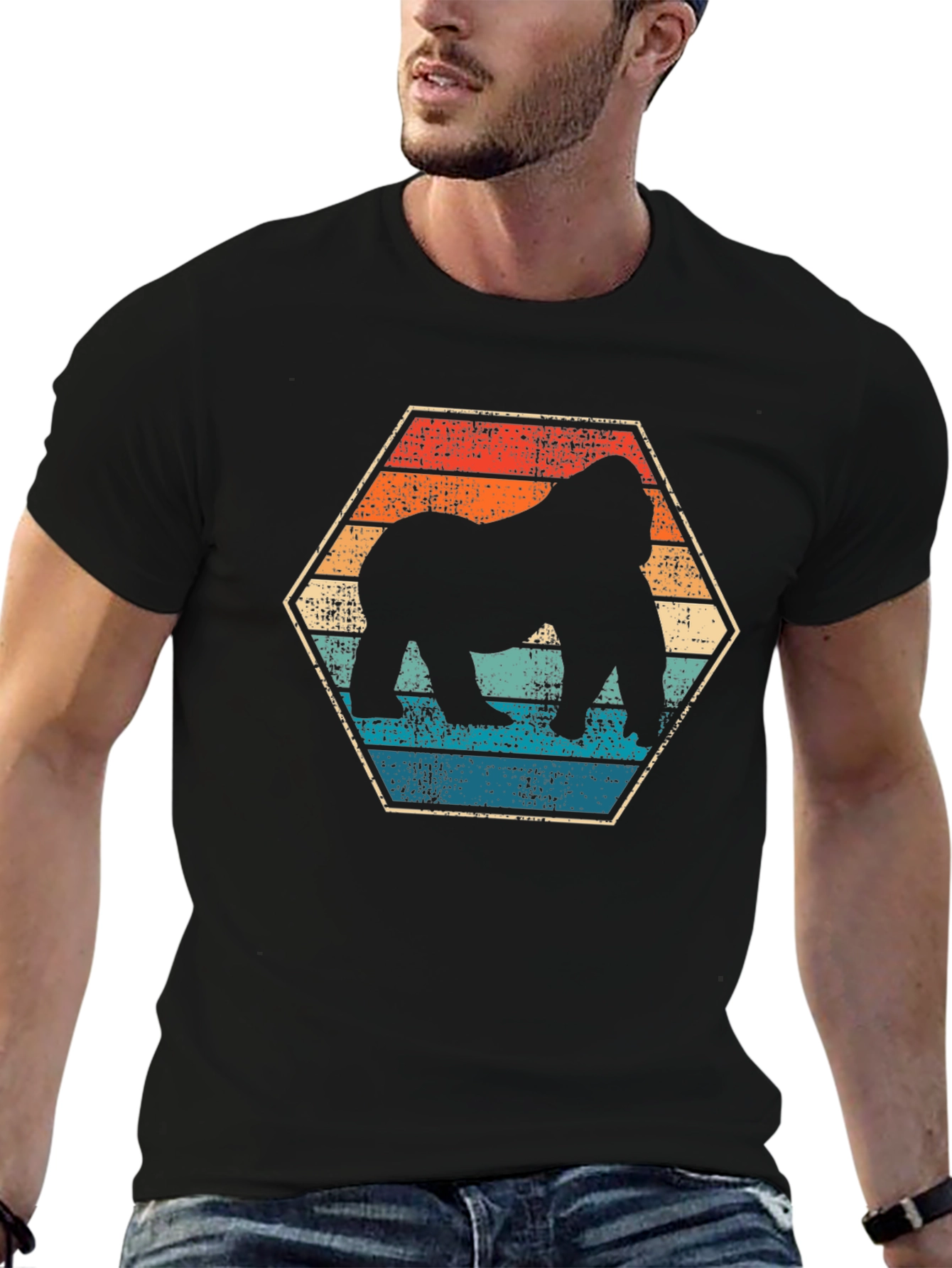 Retro Gorilla Hexagon Graphic T-Shirt