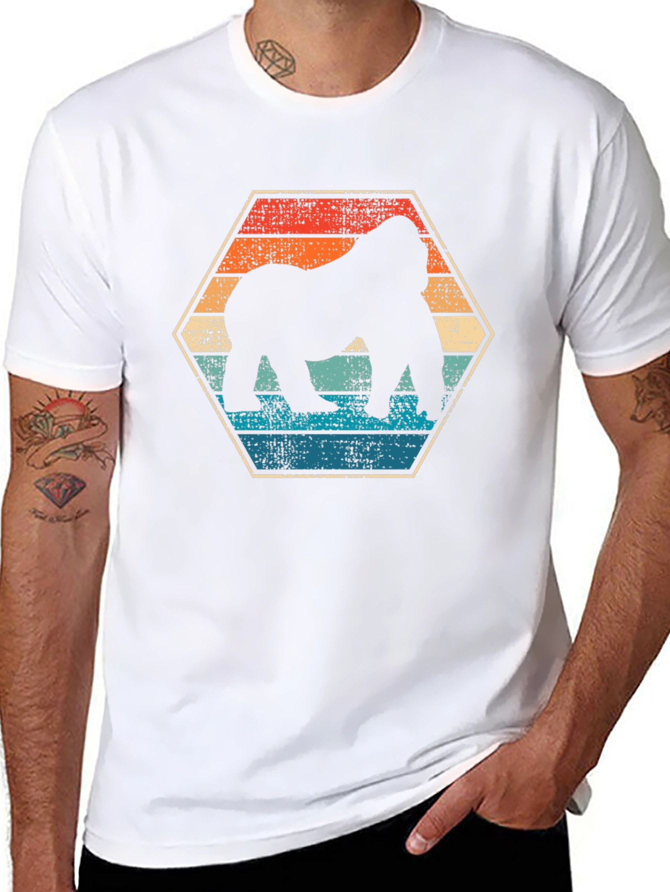 Retro Gorilla Hexagon Graphic T-Shirt