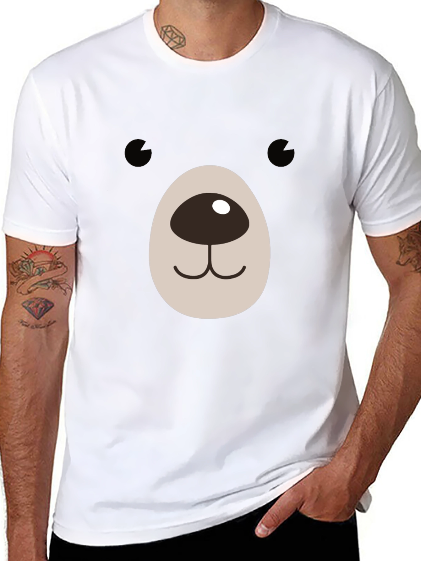 Cute Bear Face Graphic Black T-Shirt