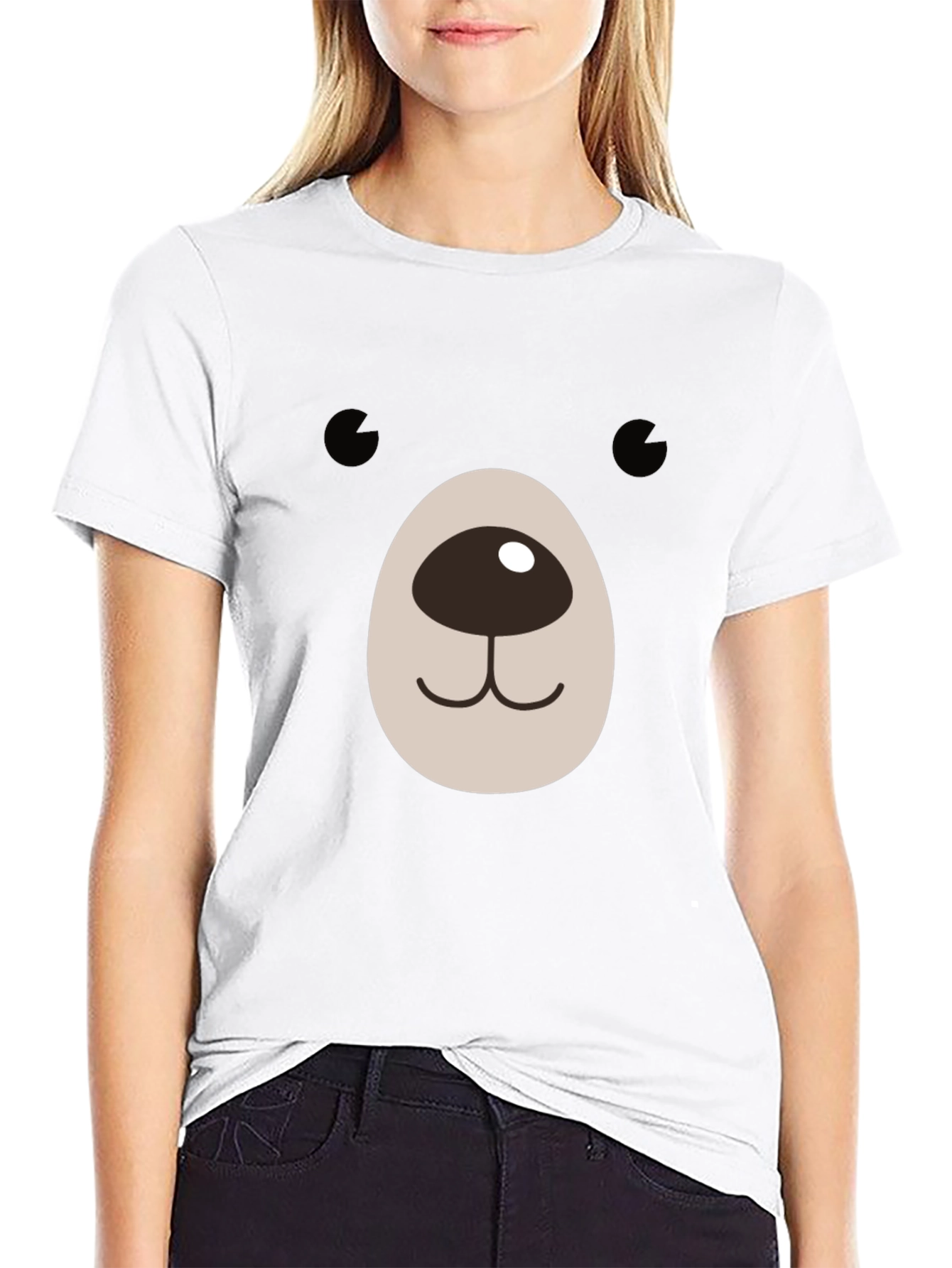 Cute Bear Face Graphic Black T-Shirt