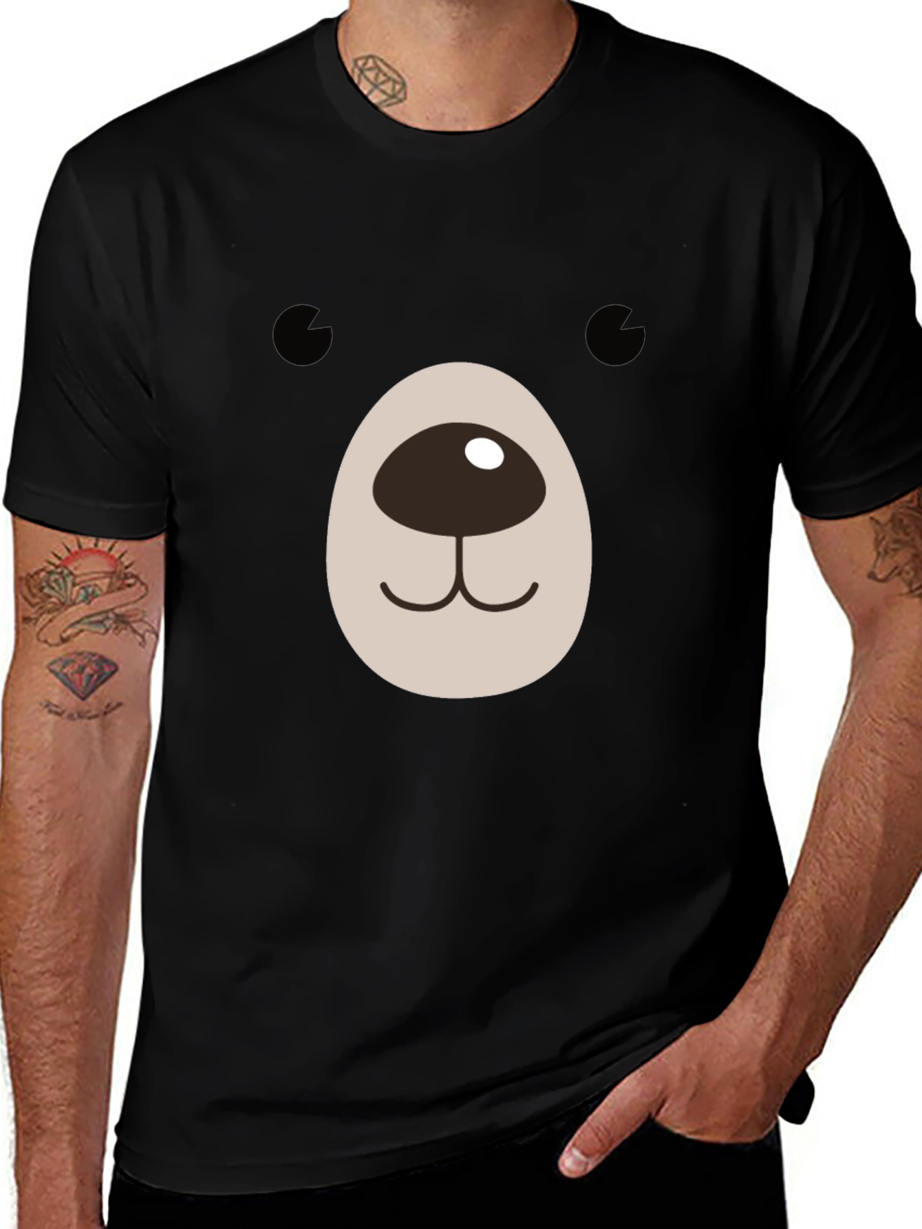 Cute Bear Face Graphic Black T-Shirt