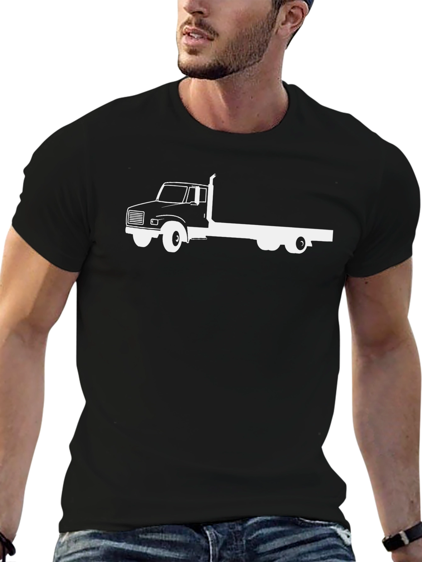 Flatbed Truck Graphic Tee - Black Cotton