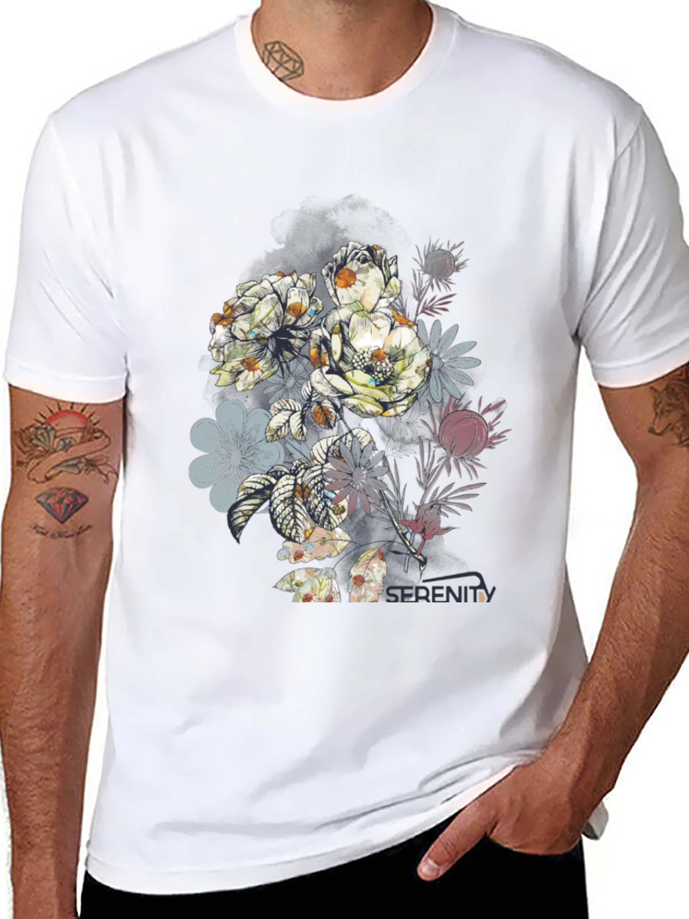 Floral Serenity Black Graphic Tee