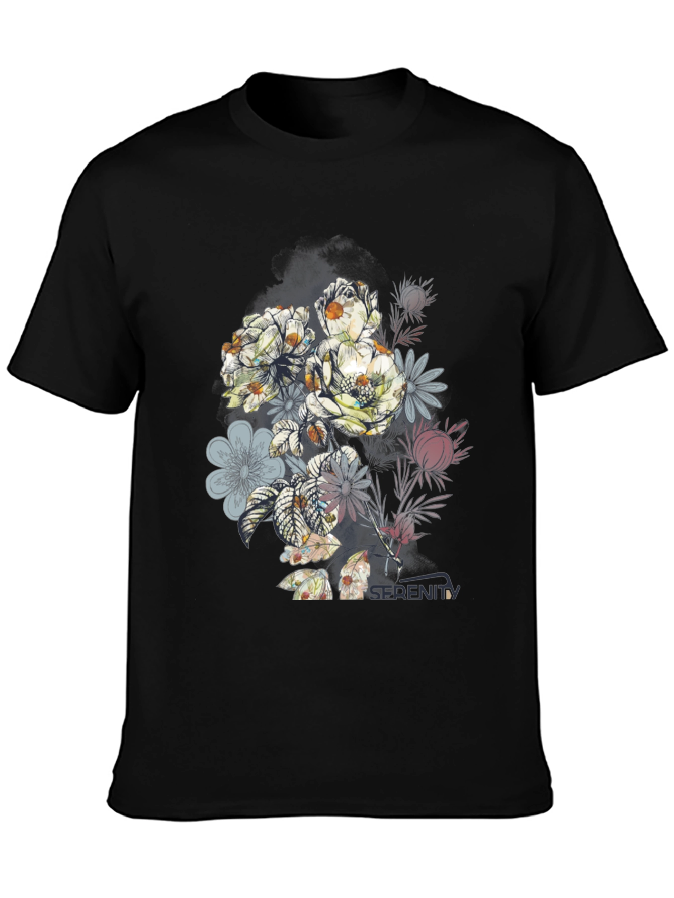 Floral Serenity Black Graphic Tee