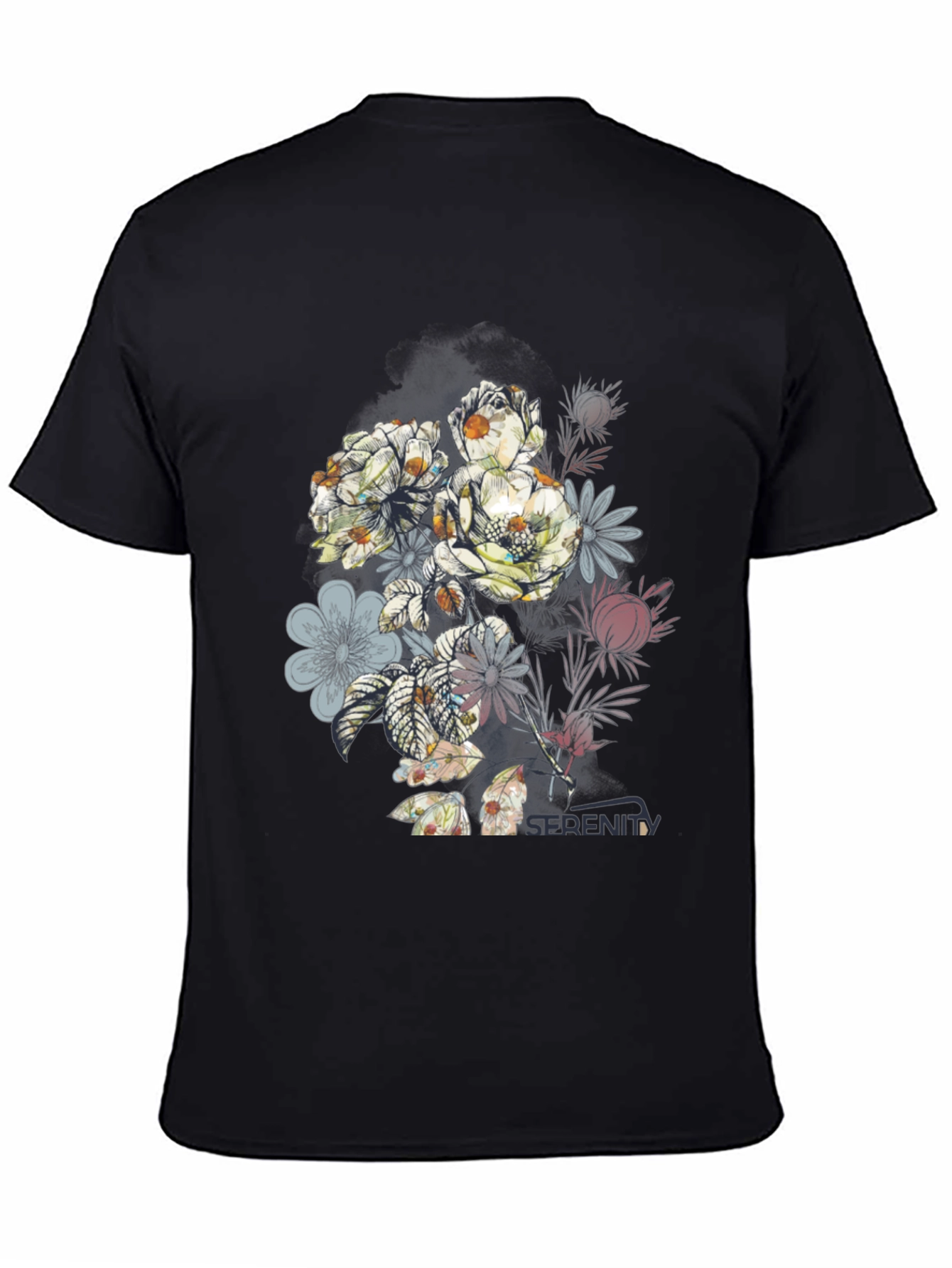 Floral Serenity Black Graphic Tee