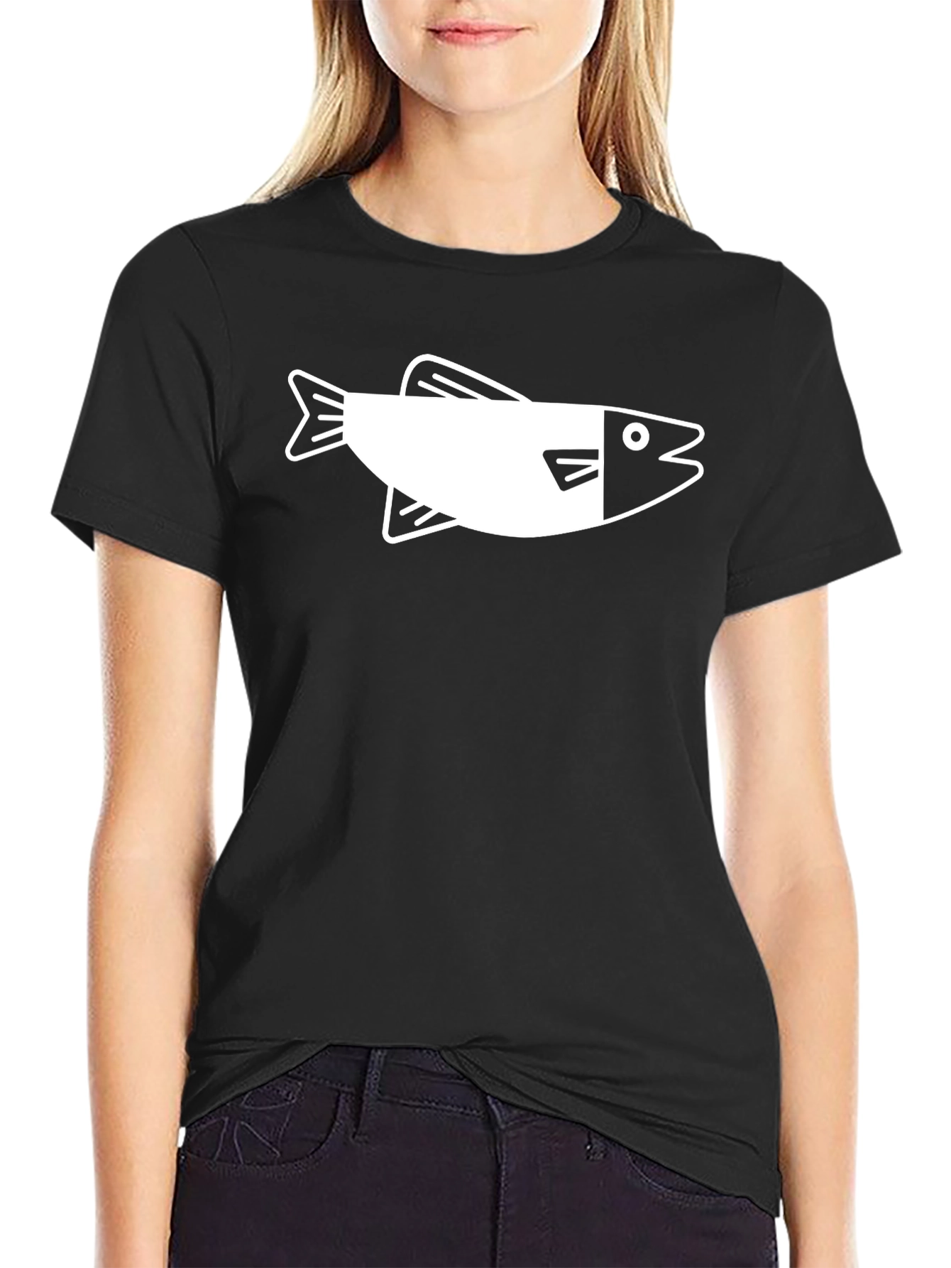 Fish Graphic Black Crew Neck T-Shirt