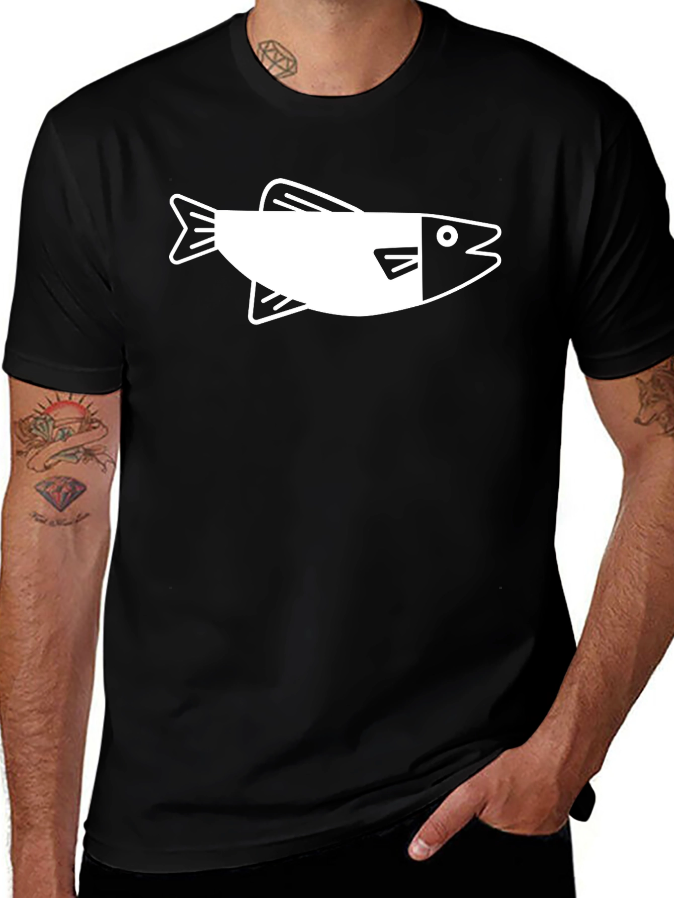 Fish Graphic Black Crew Neck T-Shirt