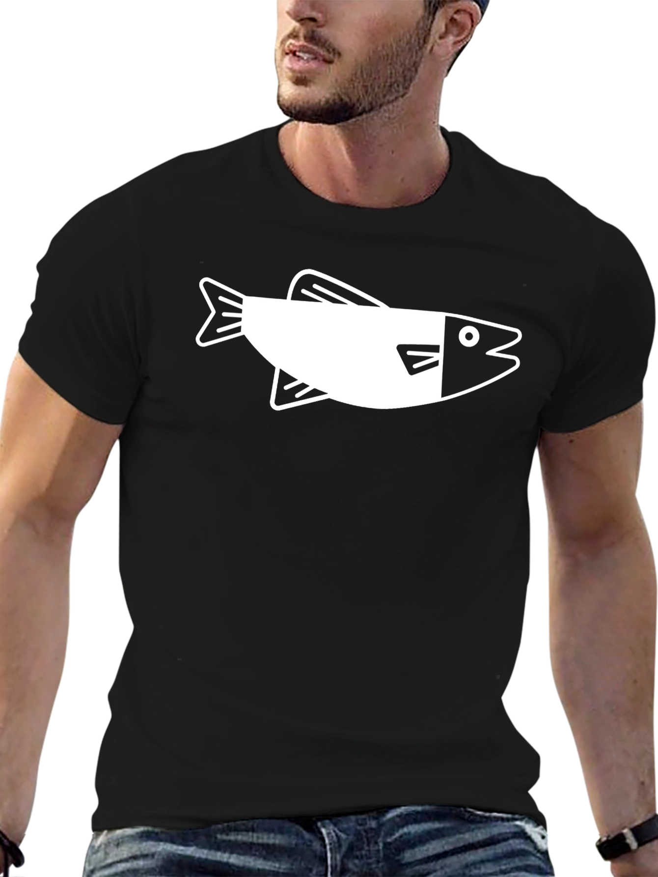 Fish Graphic Black Crew Neck T-Shirt