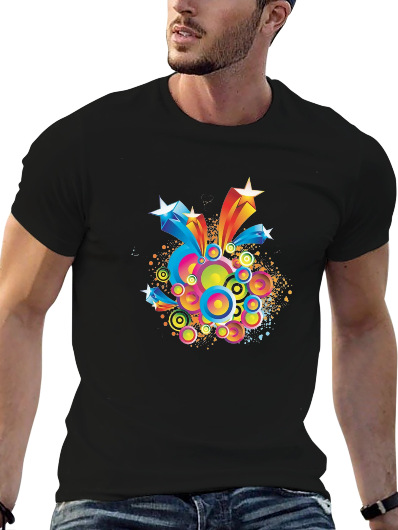 Retro Starburst Graphic Tee - Modern Mens T-Shirt