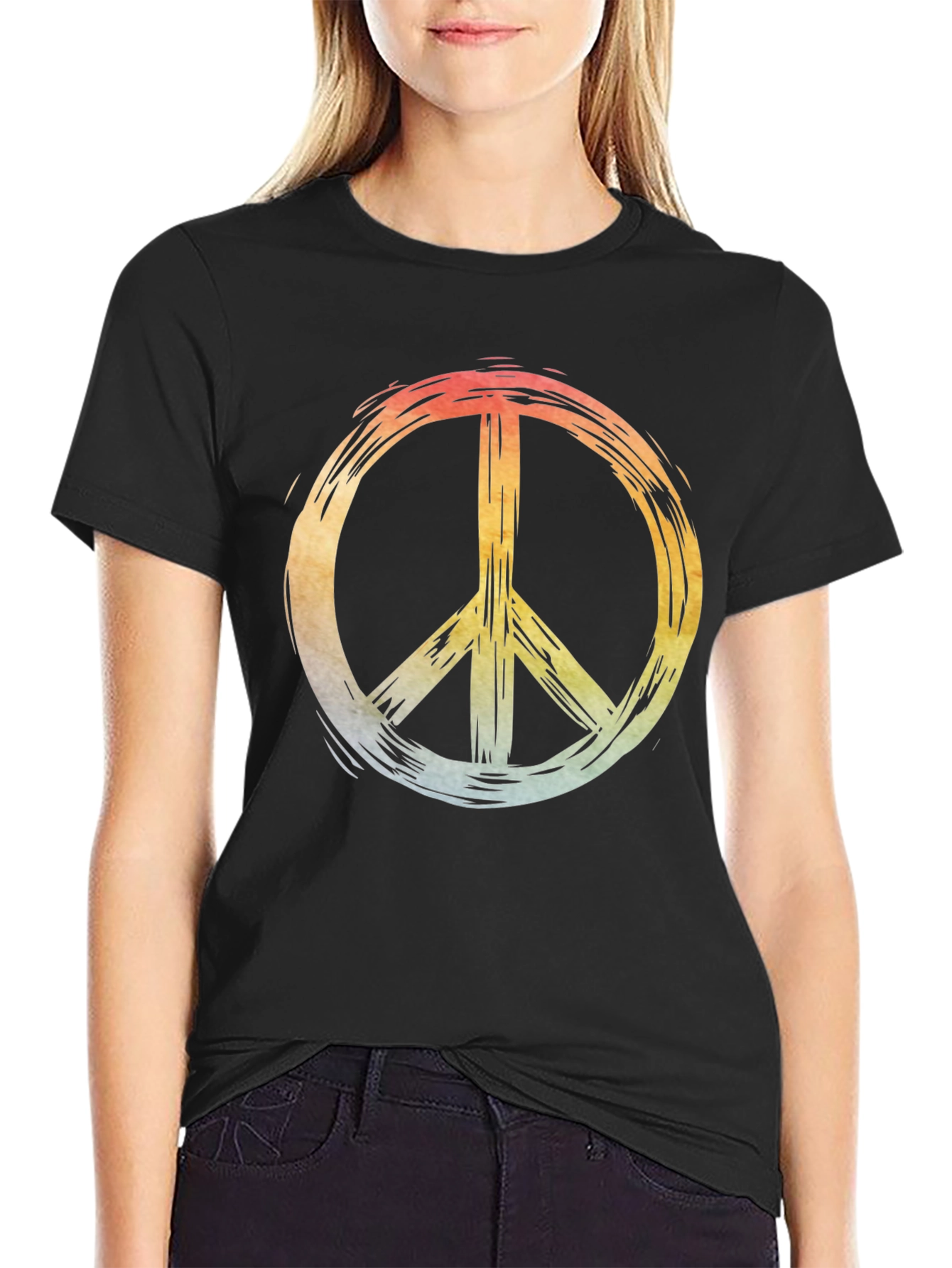 Retro Peace Sign Graphic Black T-Shirt