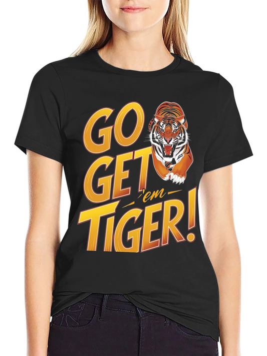 Go Get em Tiger Graphic Tee - Black Cotton T-Shirt