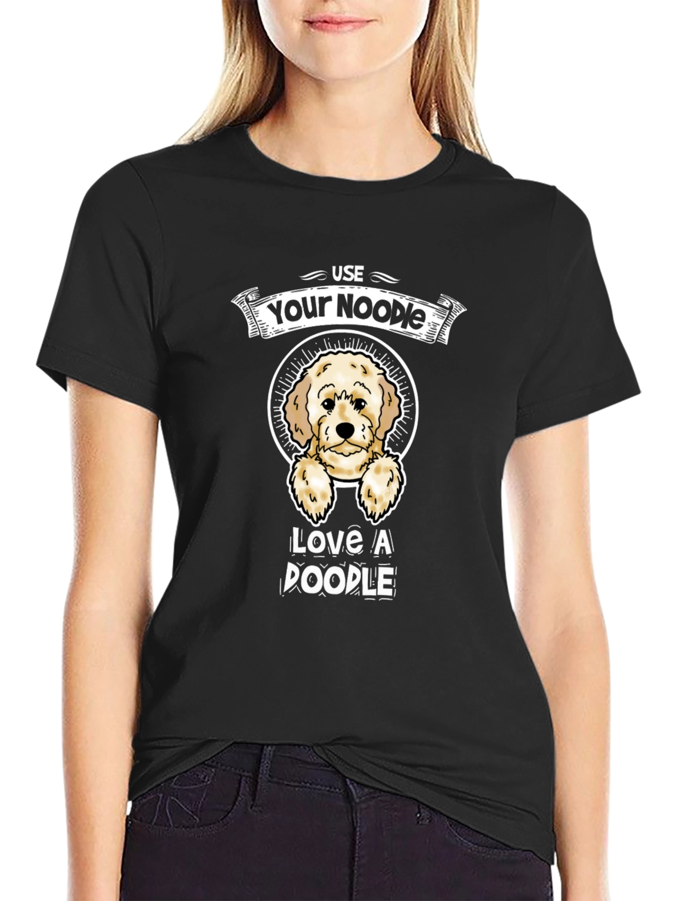 Use Your Noodle Love A Doodle Black T-Shirt