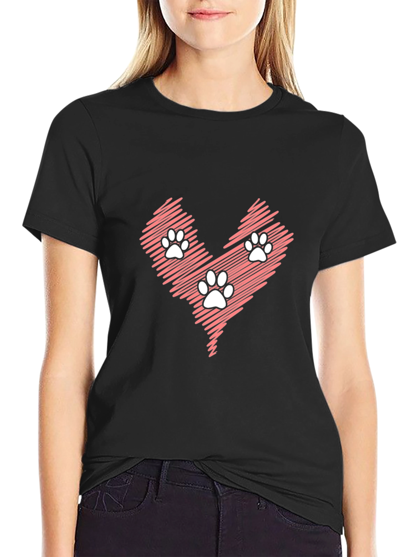 Paw Print Heart Graphic T-Shirt