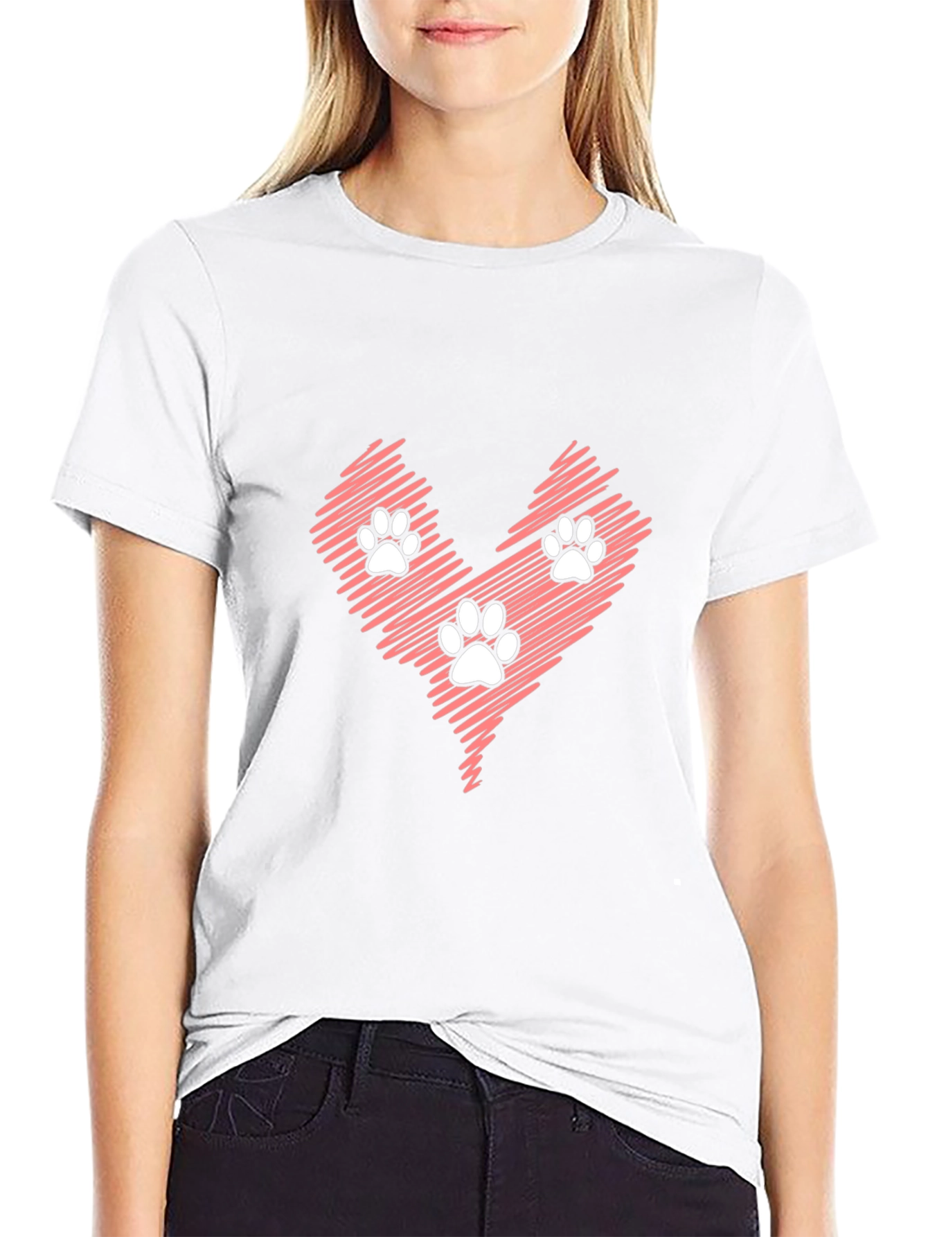 Paw Print Heart Graphic T-Shirt