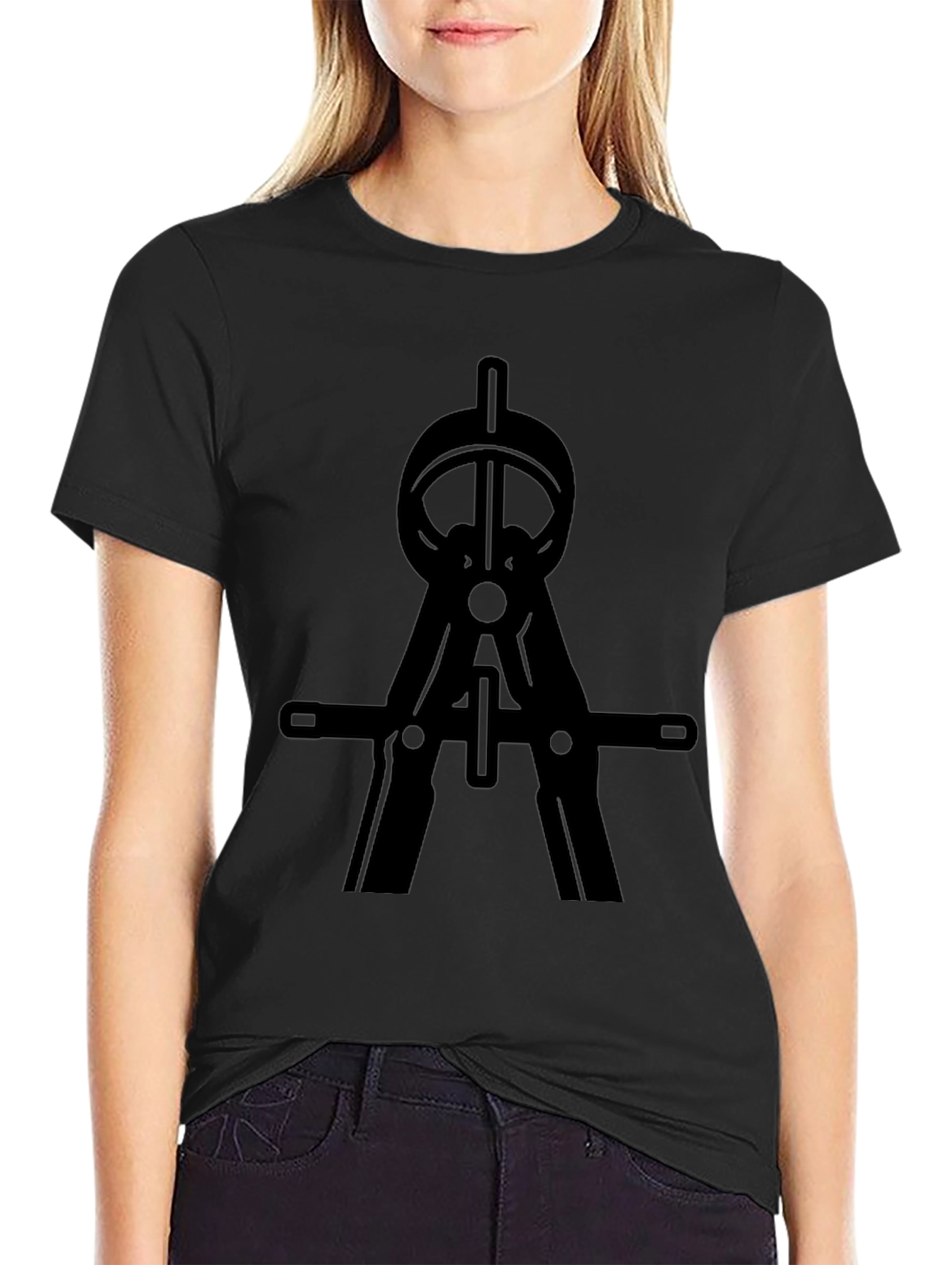 Black T-Shirt with Drafting Compass Design